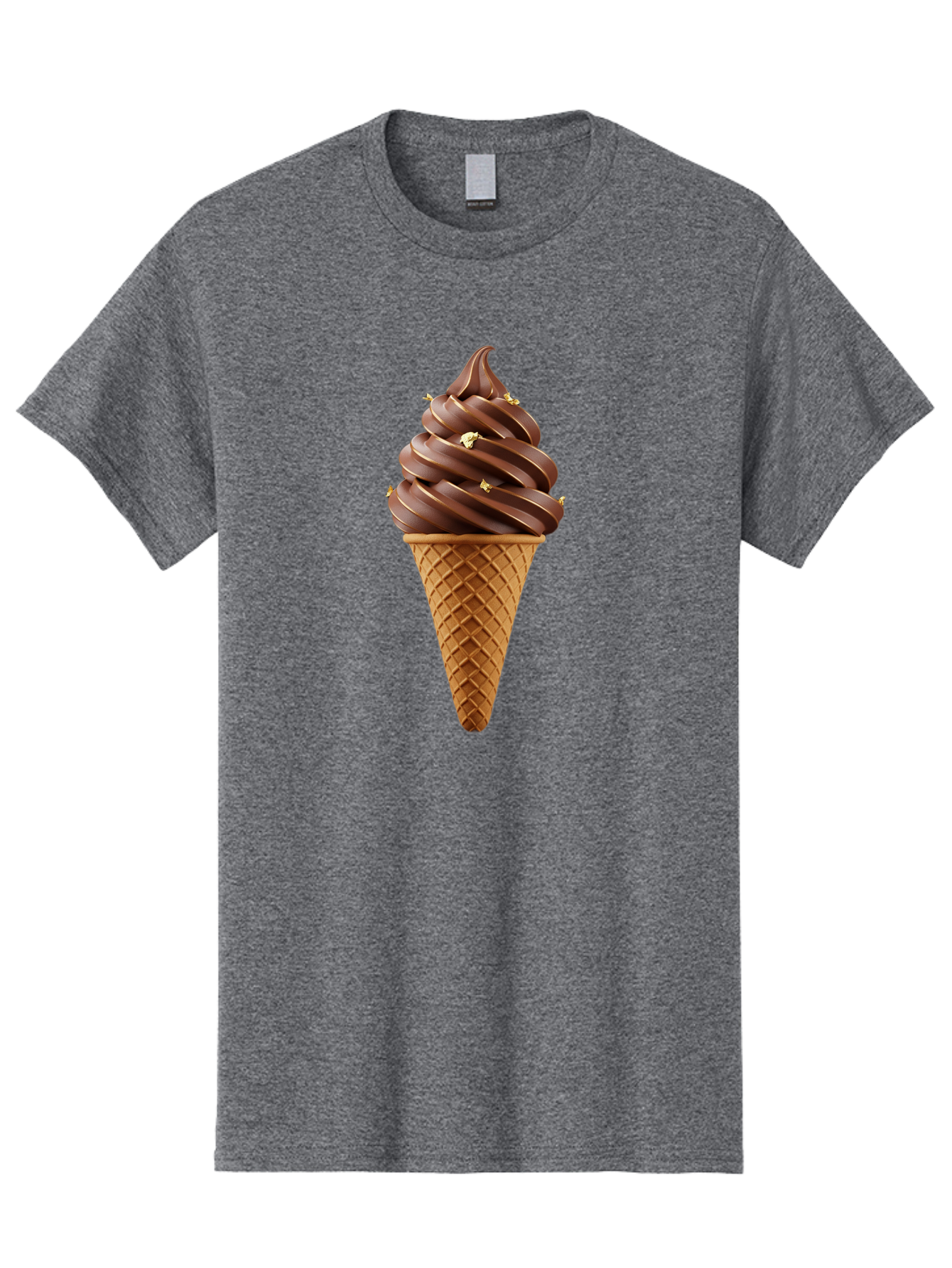 Chocolate-Ice-Cream-Cone Men'S Graphic Tee, 100% Cotton, Comfortable Casual Summer Wear, Machine Washable, Chocolate Ice Cream Cone, Chocolate Soft Serve, Edible Gold Decorations, Dessert Treats, Chocolatey Delights, Ice Cream Novelty, Baa310