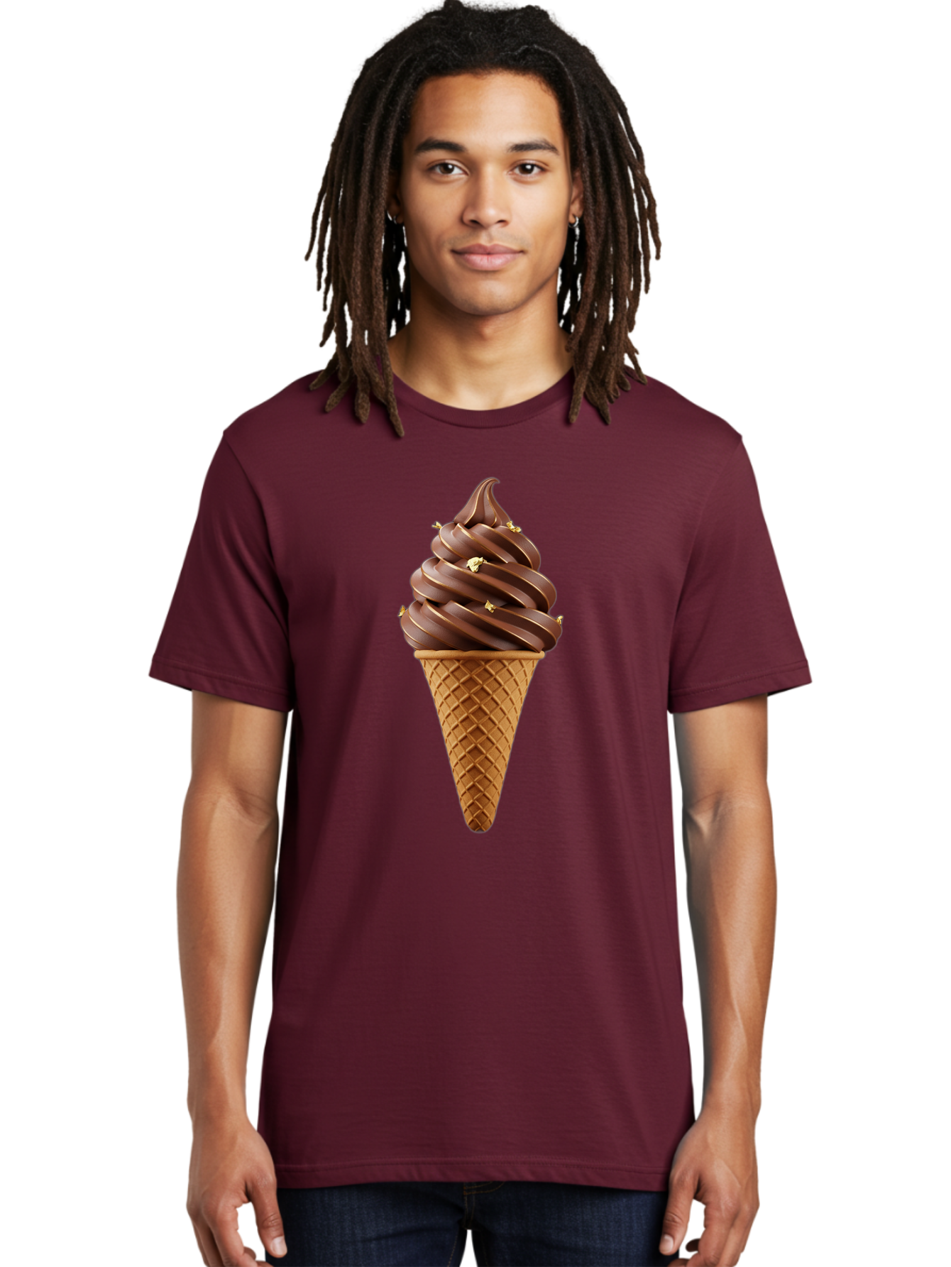Chocolate-Ice-Cream-Cone Men'S Graphic Tee, 100% Cotton, Comfortable Casual Summer Wear, Machine Washable, Chocolate Ice Cream Cone, Chocolate Soft Serve, Edible Gold Decorations, Dessert Treats, Chocolatey Delights, Ice Cream Novelty, Baa310