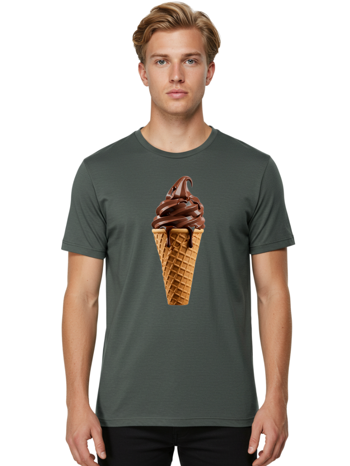 Chocolate-Ice-Cream Men'S Graphic Tee, 100% Cotton, Comfortable Casual Summer Wear, Machine Washable, Chocolate Soft Serve, Ice Cream Cone, Waffle Cone, Melted Chocolate, Sweet Treats, Dessert Ideas, Chocolate Ice Cream, Ice Cream Lovers, Baa311
