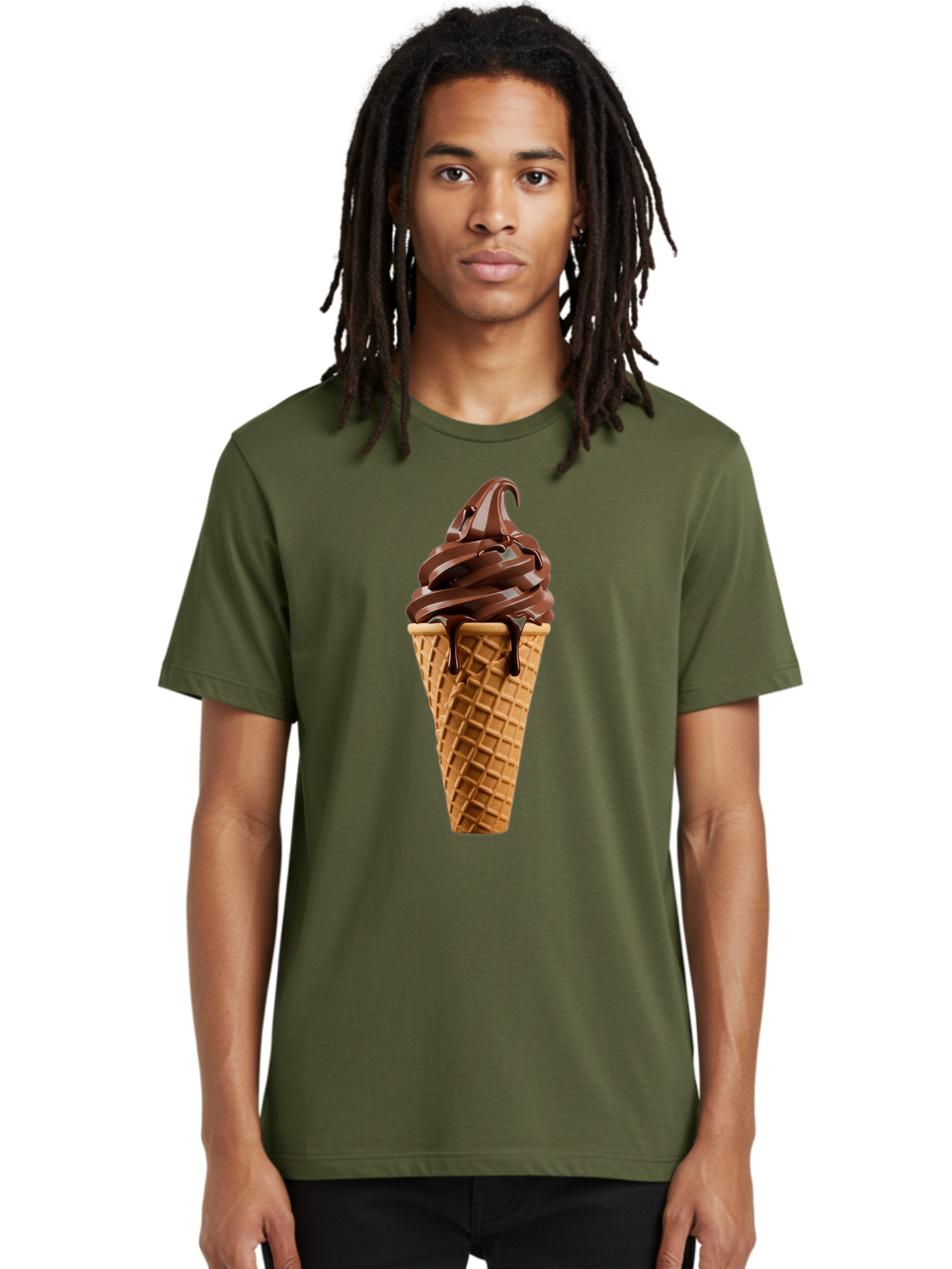 Chocolate-Ice-Cream Men'S Graphic Tee, 100% Cotton, Comfortable Casual Summer Wear, Machine Washable, Chocolate Soft Serve, Ice Cream Cone, Waffle Cone, Melted Chocolate, Sweet Treats, Dessert Ideas, Chocolate Ice Cream, Ice Cream Lovers, Baa311