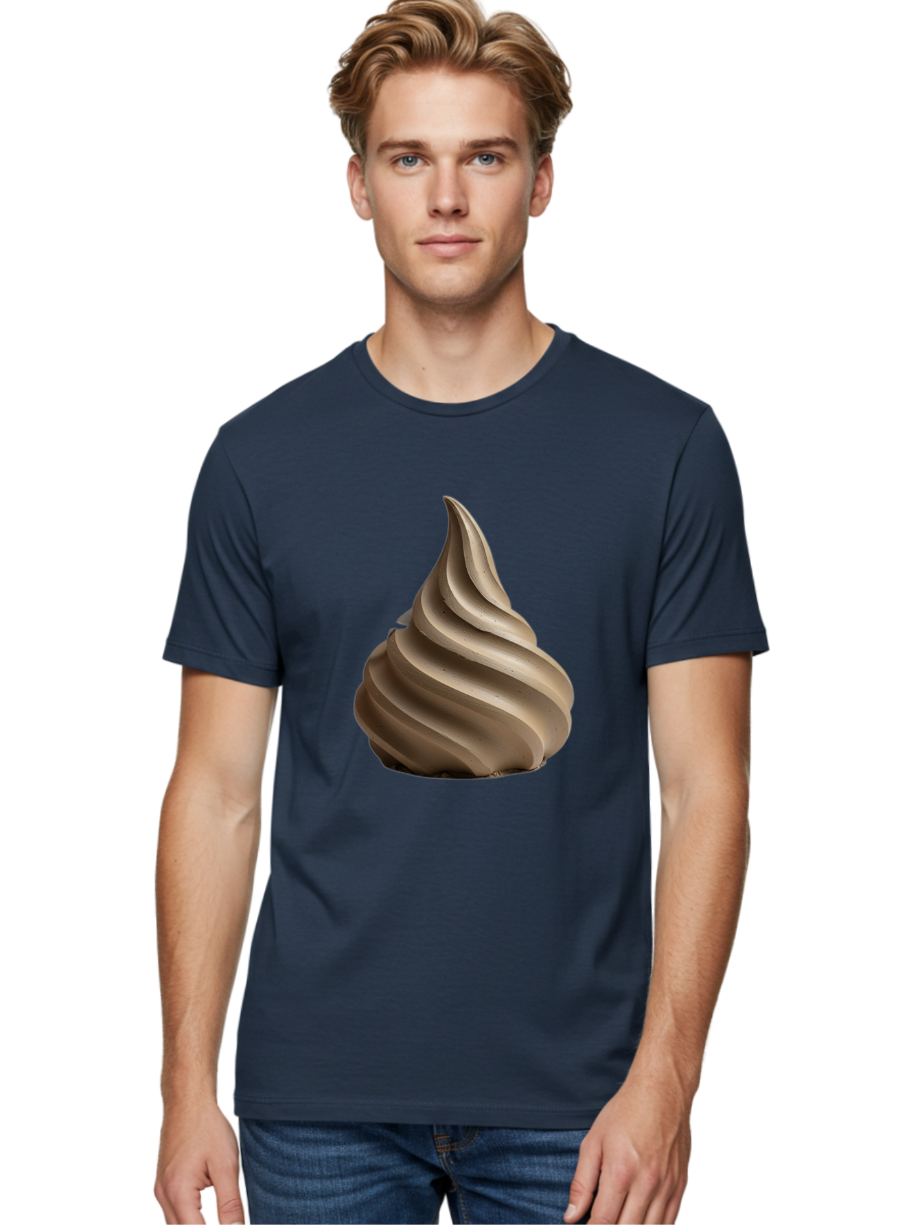 Chocolate-Soft-Serve Men'S Graphic Tee, 100% Cotton, Comfortable Casual Summer Wear, Machine Washable, Chocolate Soft-Serve Ice Cream, Swirly Ice Cream, Soft-Serve Swirl, Chocolate Treat, Creamy Dessert, Sweet Indulgence, Frozen Delight Baa312