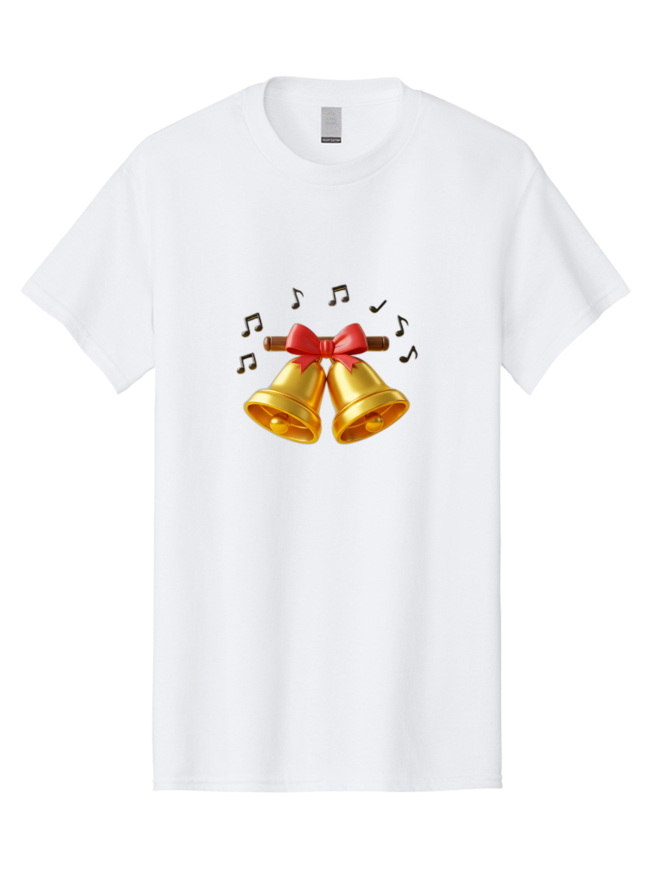 Christmas-Bells-1 Men'S Graphic Tee, 100% Cotton, Comfortable Casual Summer Wear, Machine Washable, Golden Christmas Bells, Red Bow, Festive Decor, Holiday Season, Jingling Sound, Musical Notes, Celebration, Joyful Atmosphere, Merry Christmas, Baa313