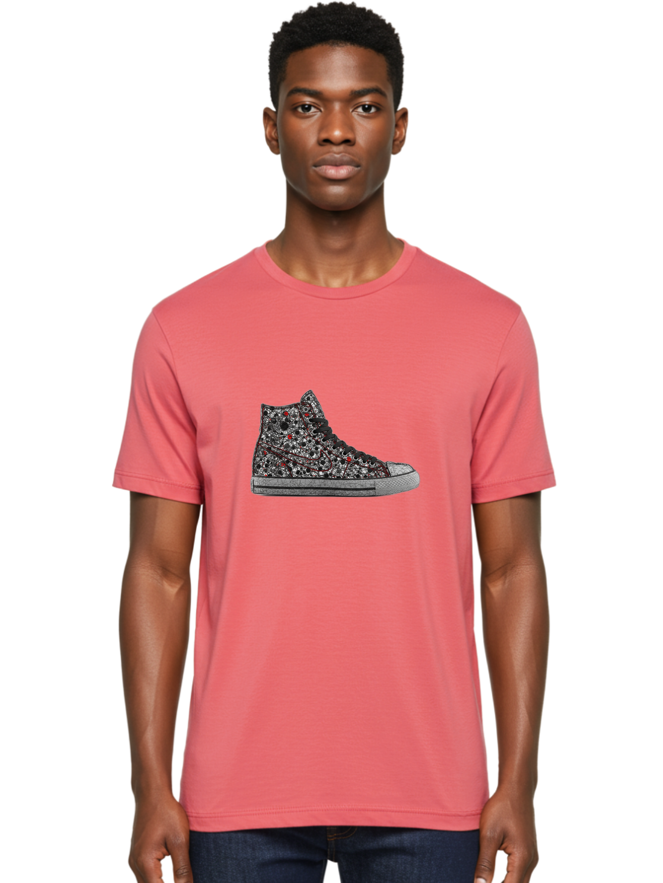 Chuck-Taylor-All-Star Men'S Graphic Tee, 100% Cotton, Comfortable Casual Summer Wear, Machine Washable, High Top Sneakers, Chunky Sole, Lace-Up Design, Floral Pattern, Bold Fashion, Statement Shoes, Converse Style, Canvas Material, Baa317