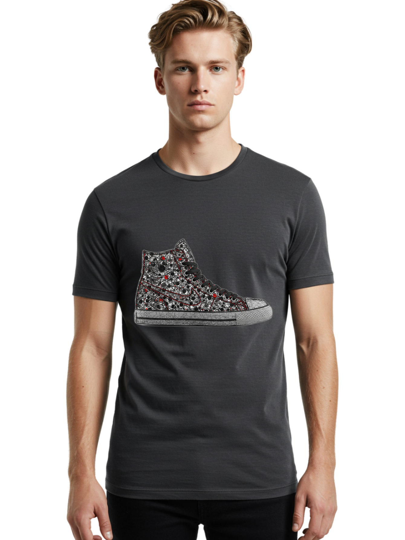 Chuck-Taylor-All-Star Men'S Graphic Tee, 100% Cotton, Comfortable Casual Summer Wear, Machine Washable, High Top Sneakers, Chunky Sole, Lace-Up Design, Floral Pattern, Bold Fashion, Statement Shoes, Converse Style, Canvas Material, Baa317