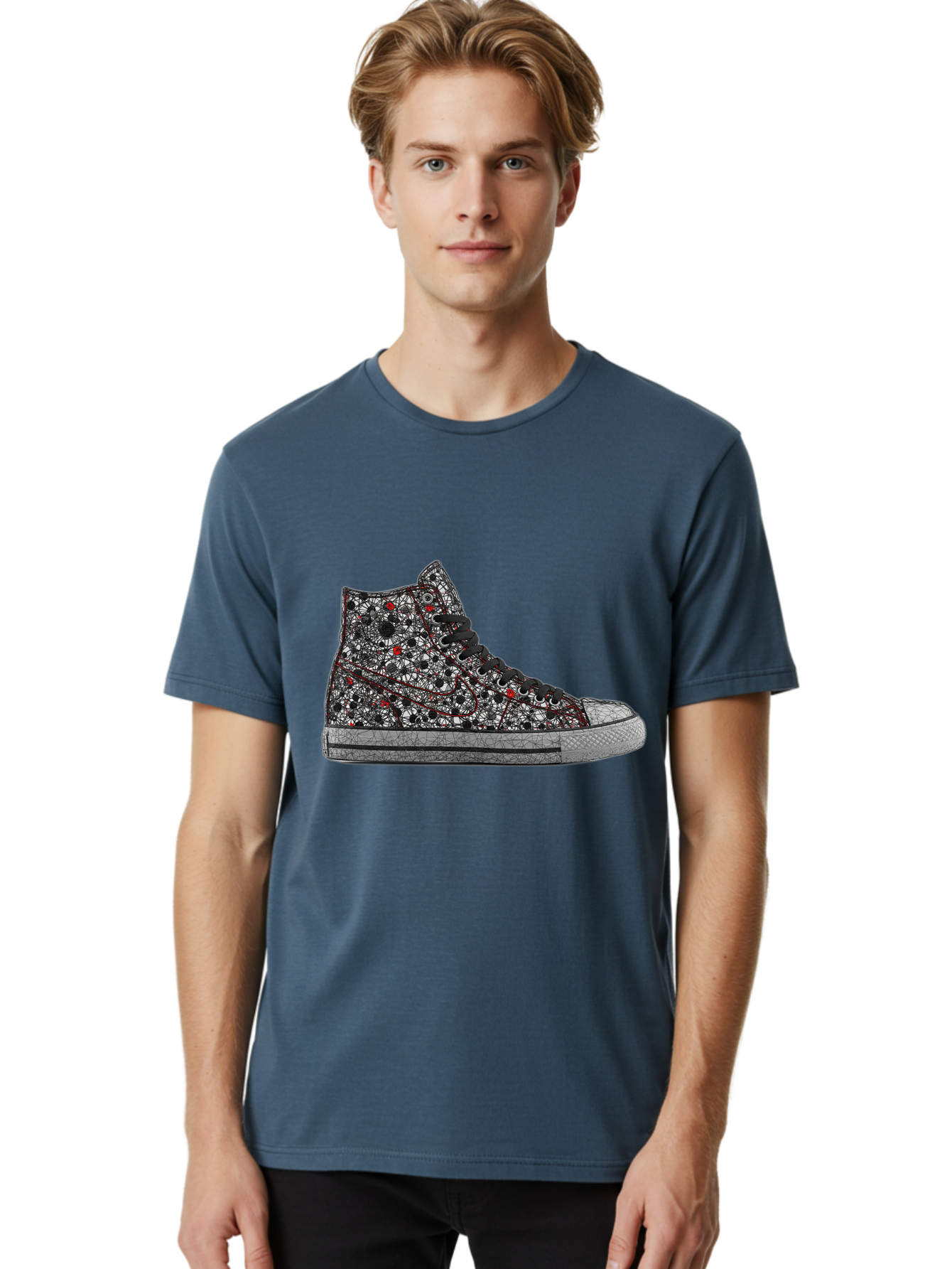 Chuck-Taylor-All-Star Men'S Graphic Tee, 100% Cotton, Comfortable Casual Summer Wear, Machine Washable, High Top Sneakers, Chunky Sole, Lace-Up Design, Floral Pattern, Bold Fashion, Statement Shoes, Converse Style, Canvas Material, Baa317