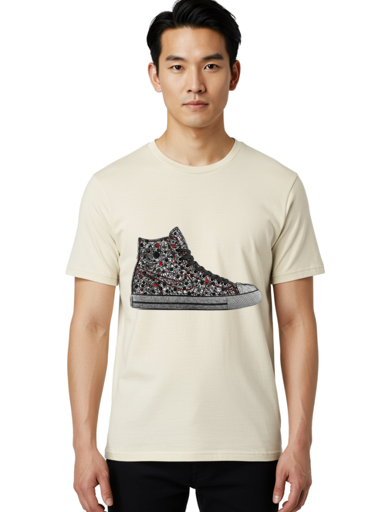 Chuck-Taylor-All-Star Men'S Graphic Tee, 100% Cotton, Comfortable Casual Summer Wear, Machine Washable, High Top Sneakers, Chunky Sole, Lace-Up Design, Floral Pattern, Bold Fashion, Statement Shoes, Converse Style, Canvas Material, Baa317