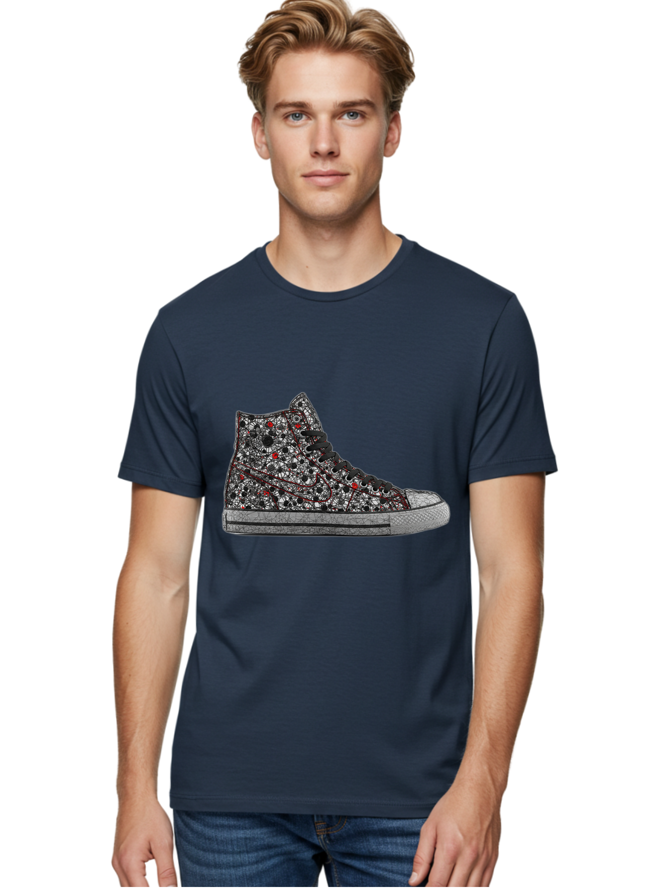 Chuck-Taylor-All-Star Men'S Graphic Tee, 100% Cotton, Comfortable Casual Summer Wear, Machine Washable, High Top Sneakers, Chunky Sole, Lace-Up Design, Floral Pattern, Bold Fashion, Statement Shoes, Converse Style, Canvas Material, Baa317