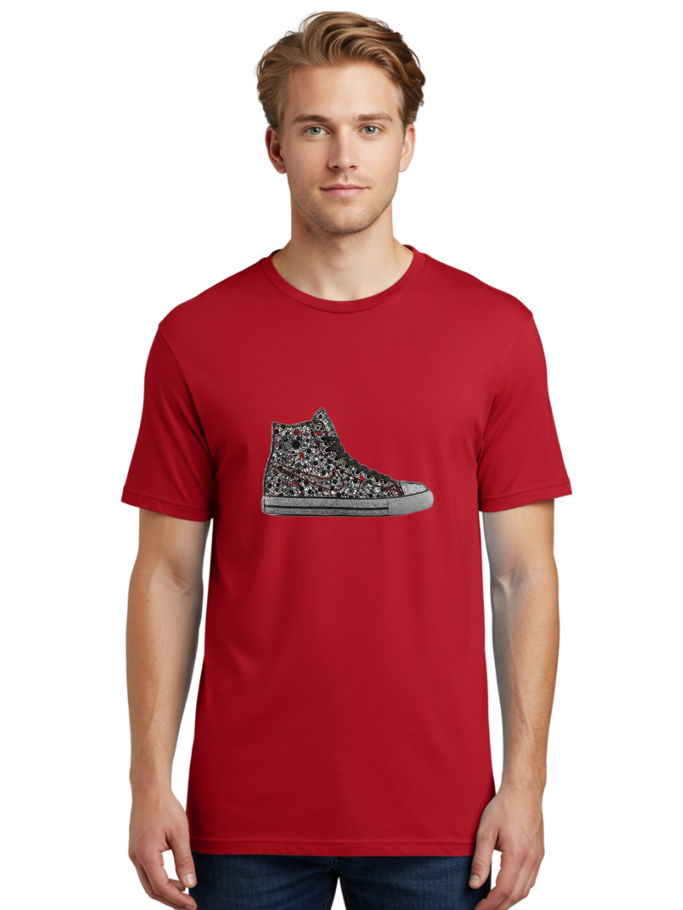 Chuck-Taylor-All-Star Men'S Graphic Tee, 100% Cotton, Comfortable Casual Summer Wear, Machine Washable, High Top Sneakers, Chunky Sole, Lace-Up Design, Floral Pattern, Bold Fashion, Statement Shoes, Converse Style, Canvas Material, Baa317