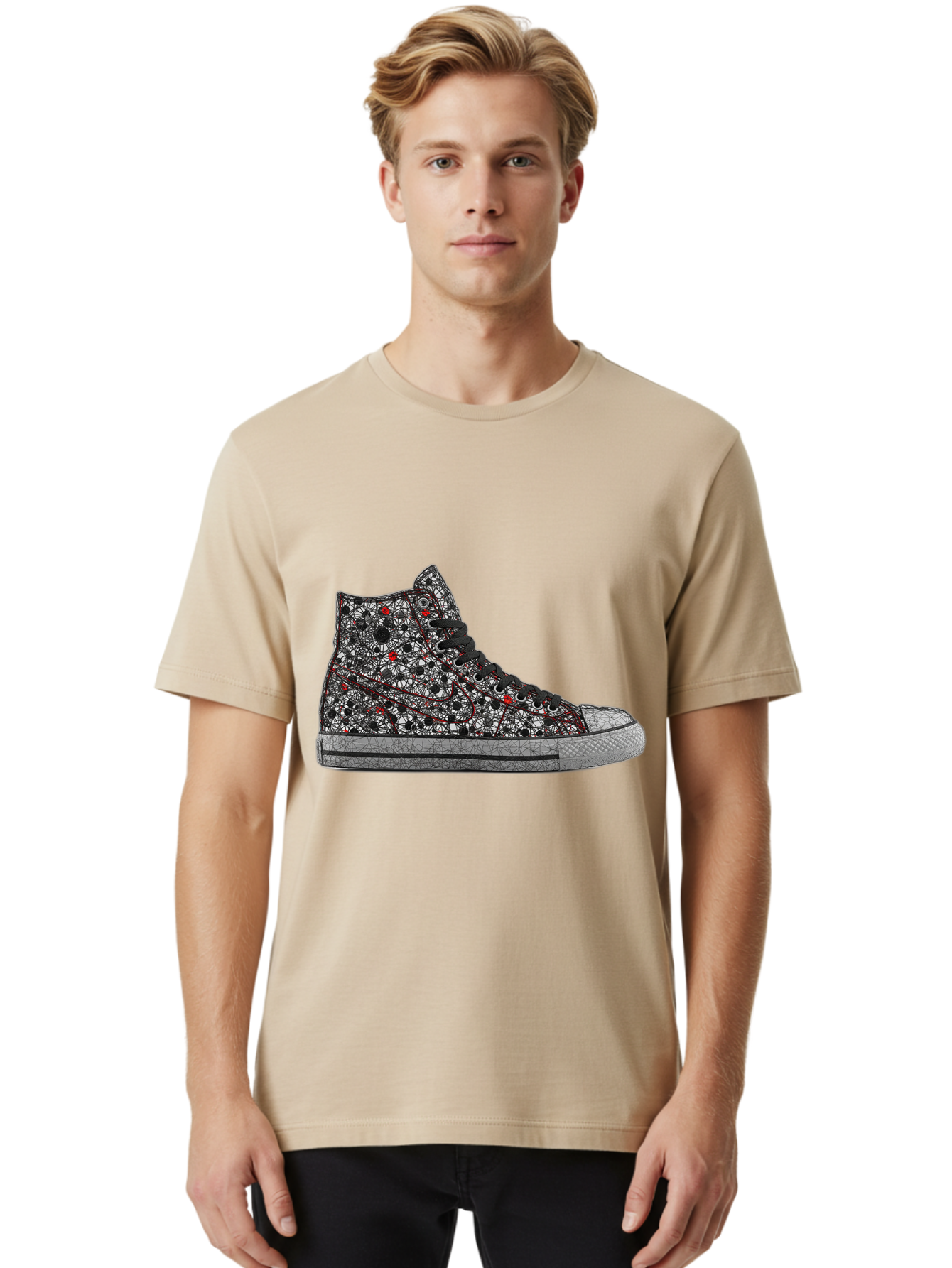 Chuck-Taylor-All-Star Men'S Graphic Tee, 100% Cotton, Comfortable Casual Summer Wear, Machine Washable, High Top Sneakers, Chunky Sole, Lace-Up Design, Floral Pattern, Bold Fashion, Statement Shoes, Converse Style, Canvas Material, Baa317