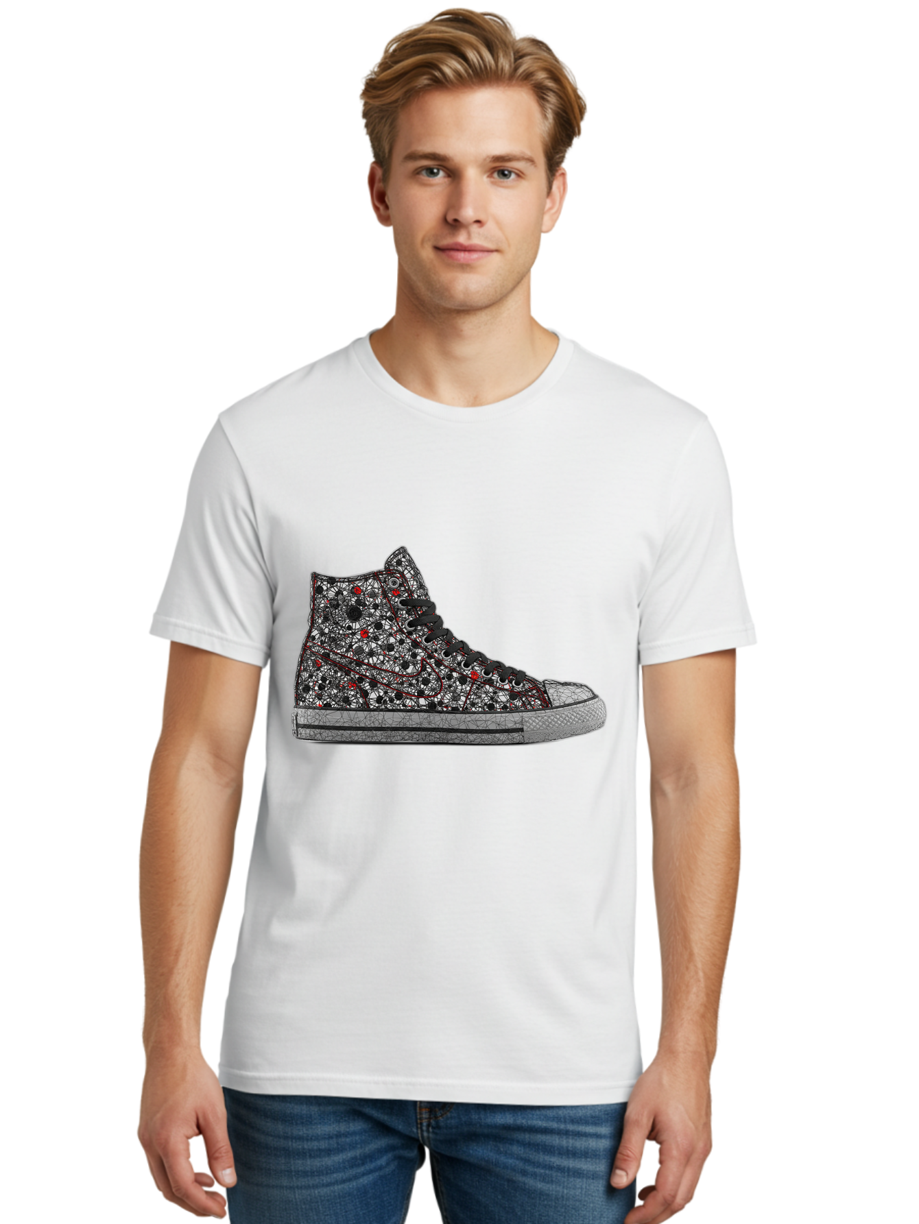 Chuck-Taylor-All-Star Men'S Graphic Tee, 100% Cotton, Comfortable Casual Summer Wear, Machine Washable, High Top Sneakers, Chunky Sole, Lace-Up Design, Floral Pattern, Bold Fashion, Statement Shoes, Converse Style, Canvas Material, Baa317