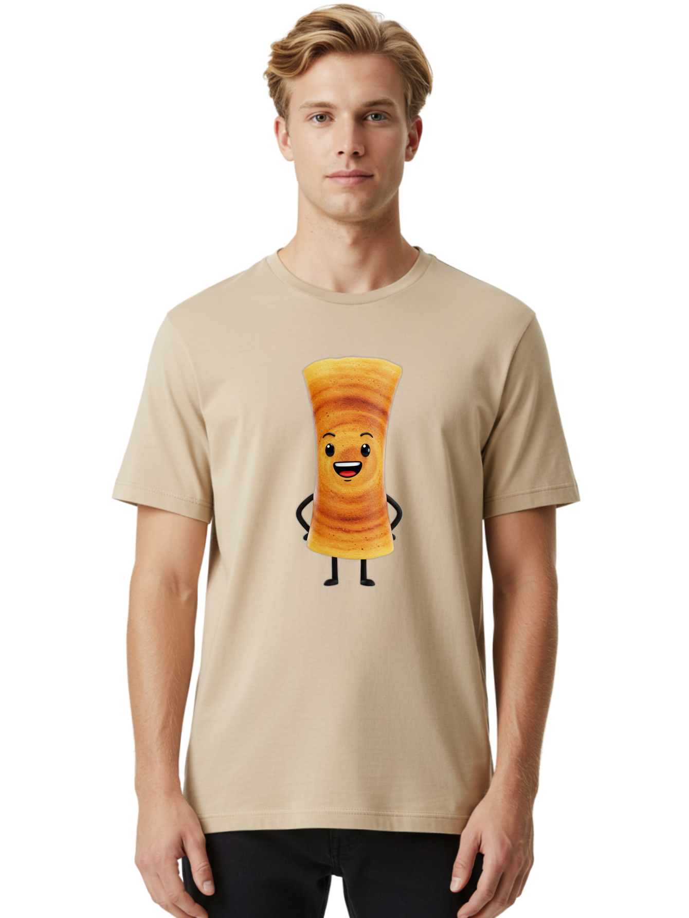 Cinnamon-Roll Men'S Graphic Tee, 100% Cotton, Comfortable Casual Summer Wear, Machine Washable, Cinnamon Roll Mascot, Smiling Pastry, Cartoon Food Character, Happy Baked Goods, Sweet Treat Personality, Adorable Dessert Icon, Baa318