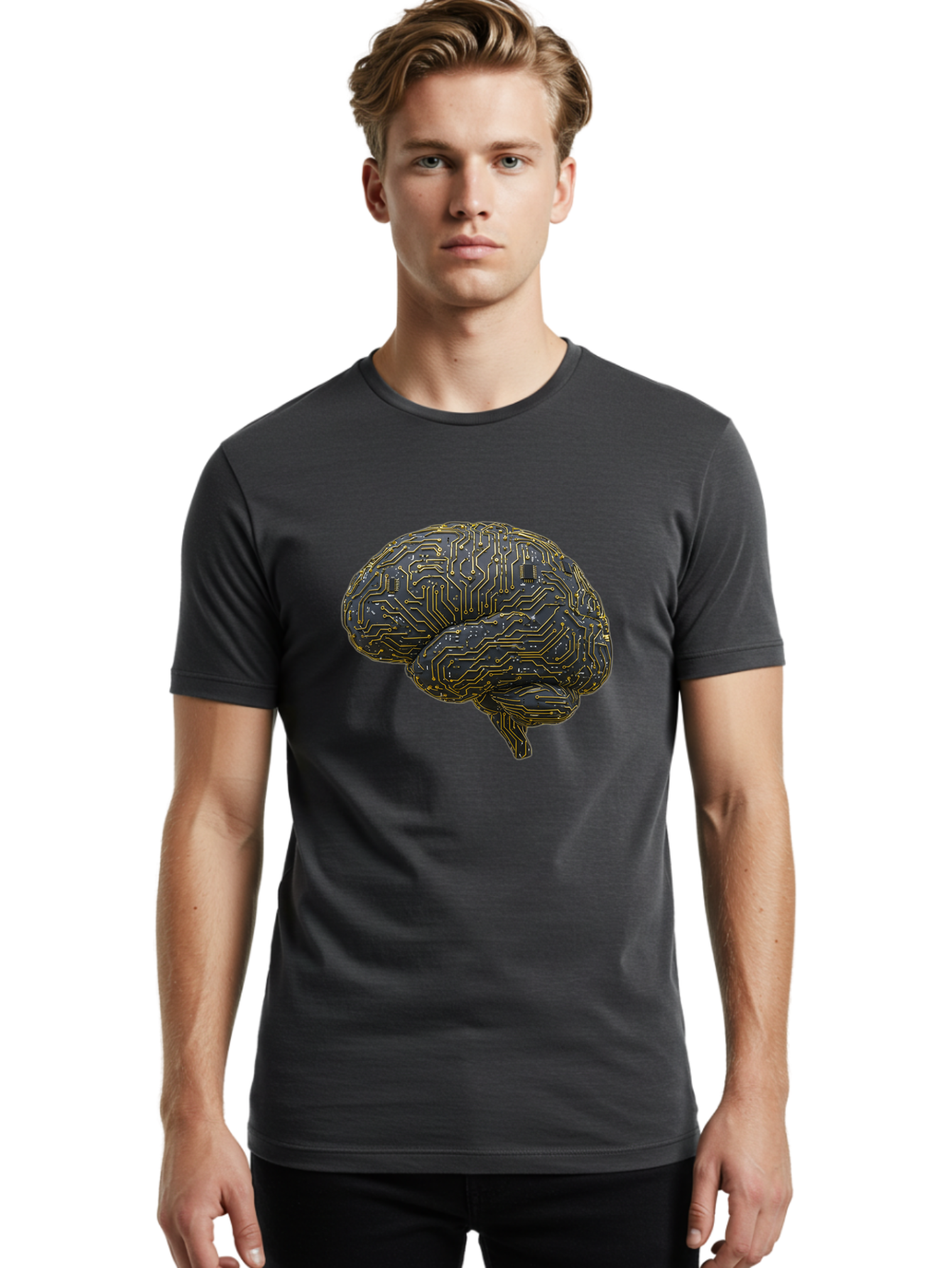 Circuit-Brain Men'S Graphic Tee, 100% Cotton, Comfortable Casual Summer Wear, Machine Washable, Human Brain, Circuit Board, Artificial Intelligence, Neural Networks, Cognitive Computing, Machine Learning, Futuristic Technology Baa319