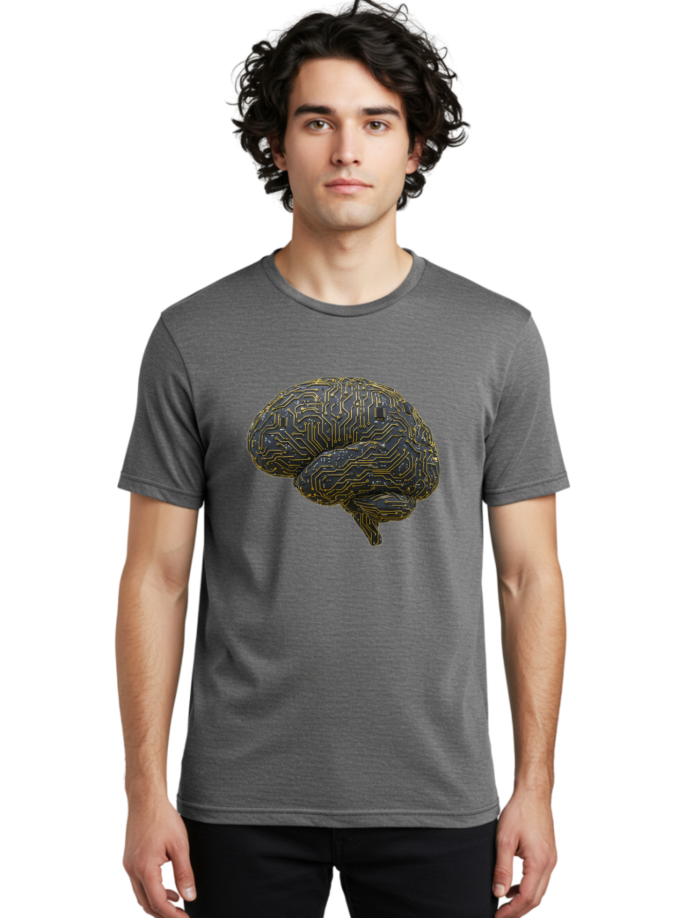 Circuit-Brain Men'S Graphic Tee, 100% Cotton, Comfortable Casual Summer Wear, Machine Washable, Human Brain, Circuit Board, Artificial Intelligence, Neural Networks, Cognitive Computing, Machine Learning, Futuristic Technology Baa319
