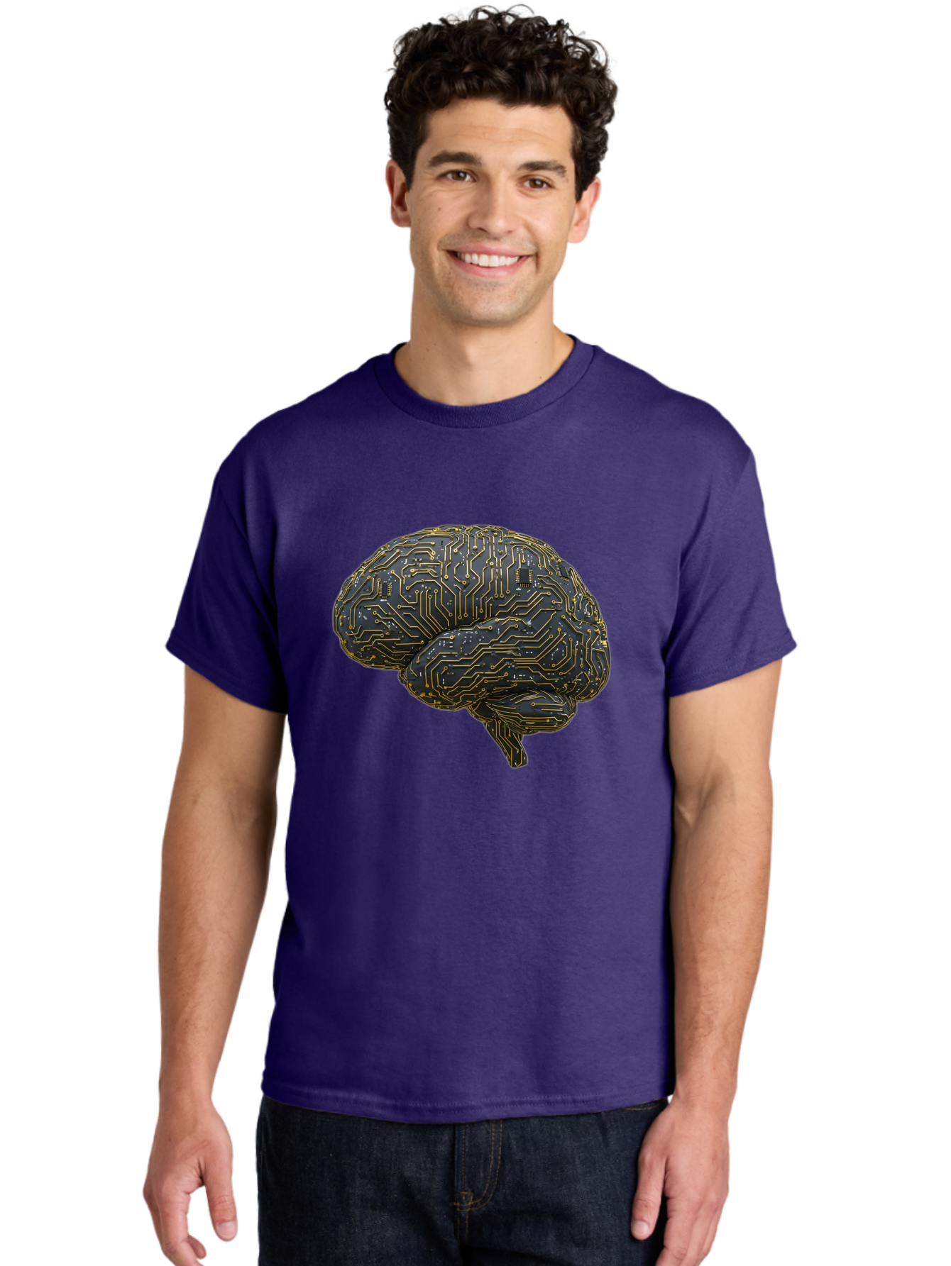 Circuit-Brain Men'S Graphic Tee, 100% Cotton, Comfortable Casual Summer Wear, Machine Washable, Human Brain, Circuit Board, Artificial Intelligence, Neural Networks, Cognitive Computing, Machine Learning, Futuristic Technology Baa319