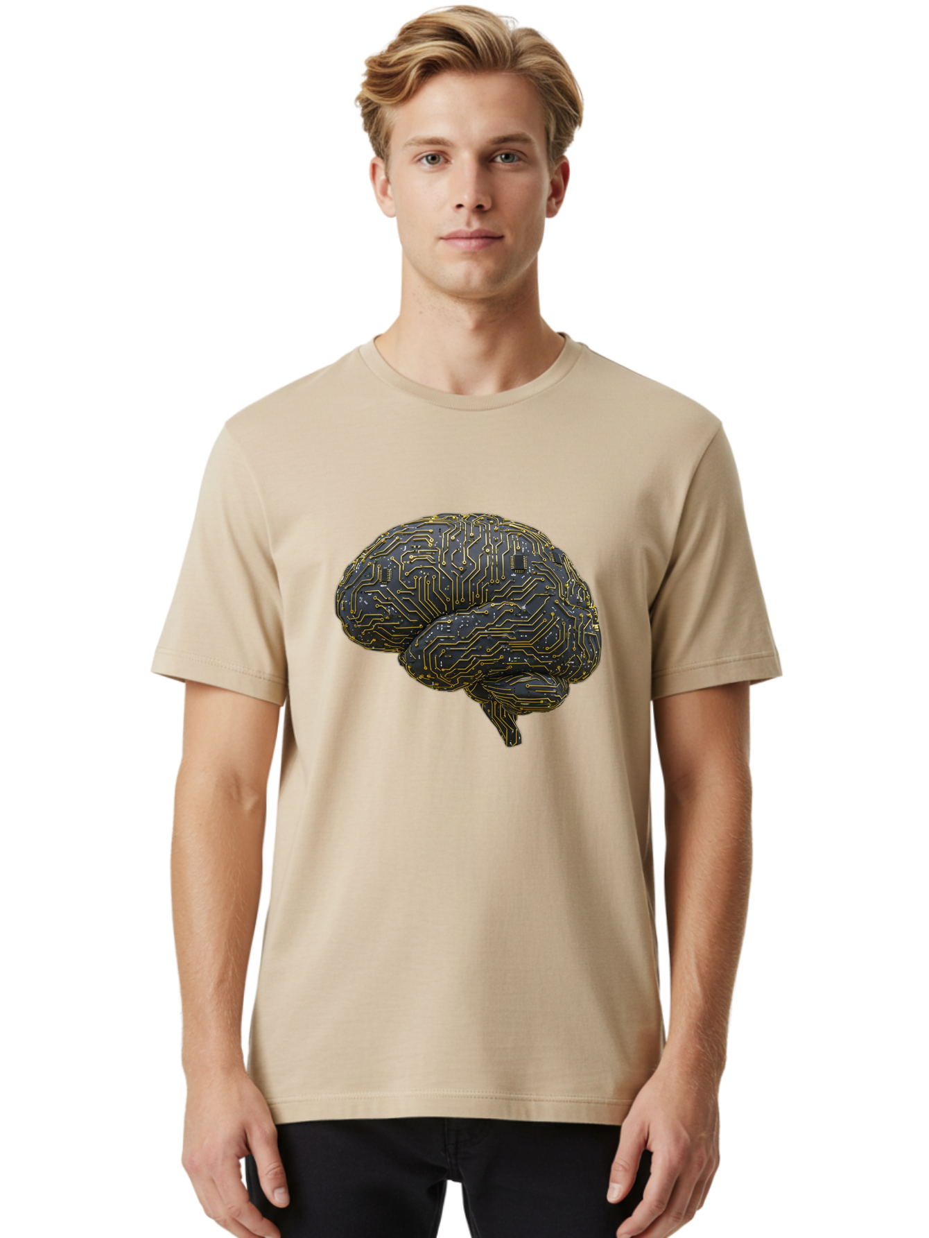 Circuit-Brain Men'S Graphic Tee, 100% Cotton, Comfortable Casual Summer Wear, Machine Washable, Human Brain, Circuit Board, Artificial Intelligence, Neural Networks, Cognitive Computing, Machine Learning, Futuristic Technology Baa319