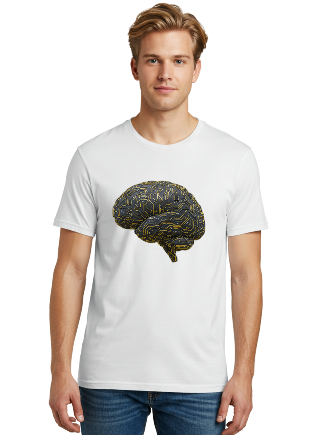 Circuit-Brain Men'S Graphic Tee, 100% Cotton, Comfortable Casual Summer Wear, Machine Washable, Human Brain, Circuit Board, Artificial Intelligence, Neural Networks, Cognitive Computing, Machine Learning, Futuristic Technology Baa319
