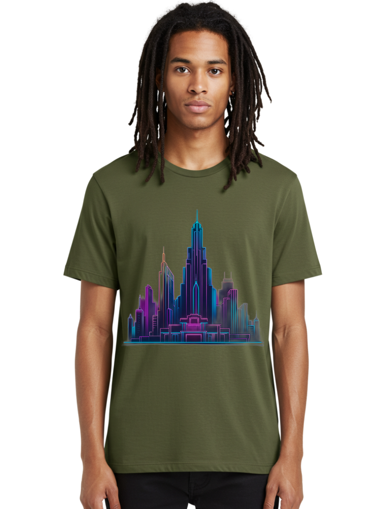 Cityscape-Skyscrapers Men'S Graphic Tee, 100% Cotton, Comfortable Casual Summer Wear, Machine Washable, City Skyline, Futuristic Architecture, Neon Lights, Modern Buildings, Urban Landscape, Skyscrapers, Cityscape, Contemporary Design, Baa321