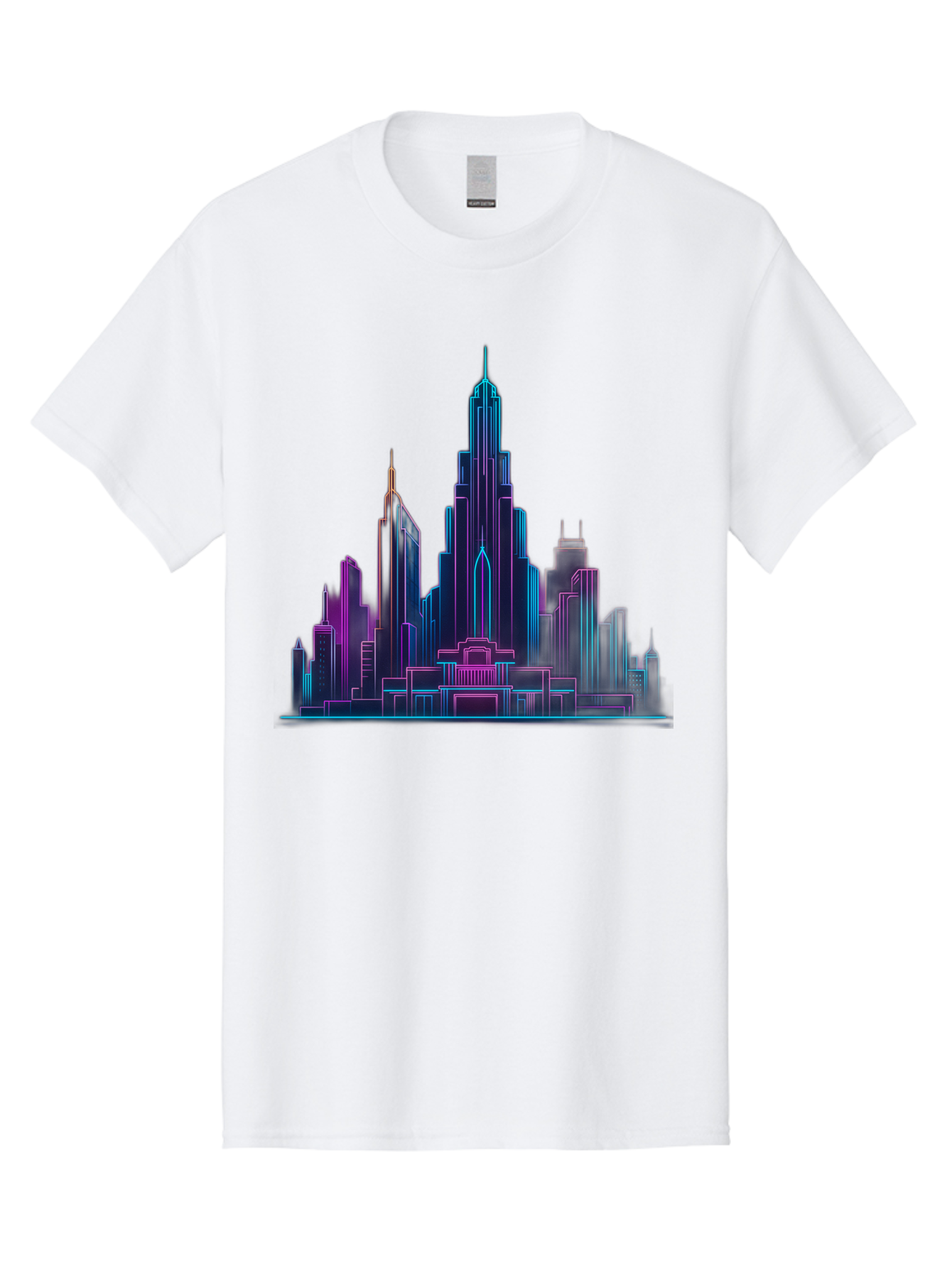 Cityscape-Skyscrapers Men'S Graphic Tee, 100% Cotton, Comfortable Casual Summer Wear, Machine Washable, City Skyline, Futuristic Architecture, Neon Lights, Modern Buildings, Urban Landscape, Skyscrapers, Cityscape, Contemporary Design, Baa321