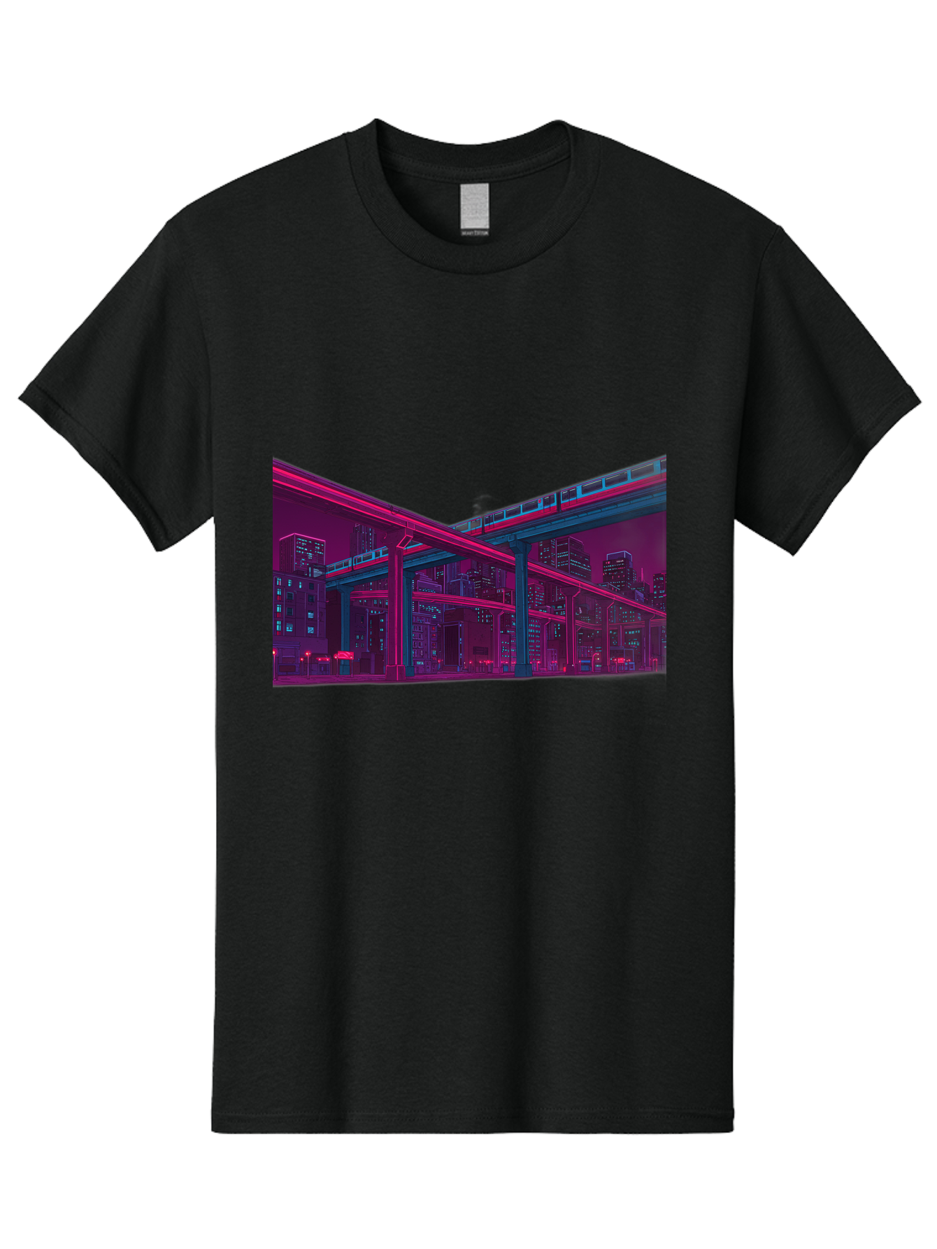 Cityscape Men'S Graphic Tee, 100% Cotton, Comfortable Casual Summer Wear, Machine Washable, Cityscape At Night, Urban Landscape, Neon Lights, City Buildings, Highway, Train, Futuristic Architecture, Modern City Life, City View Baa322