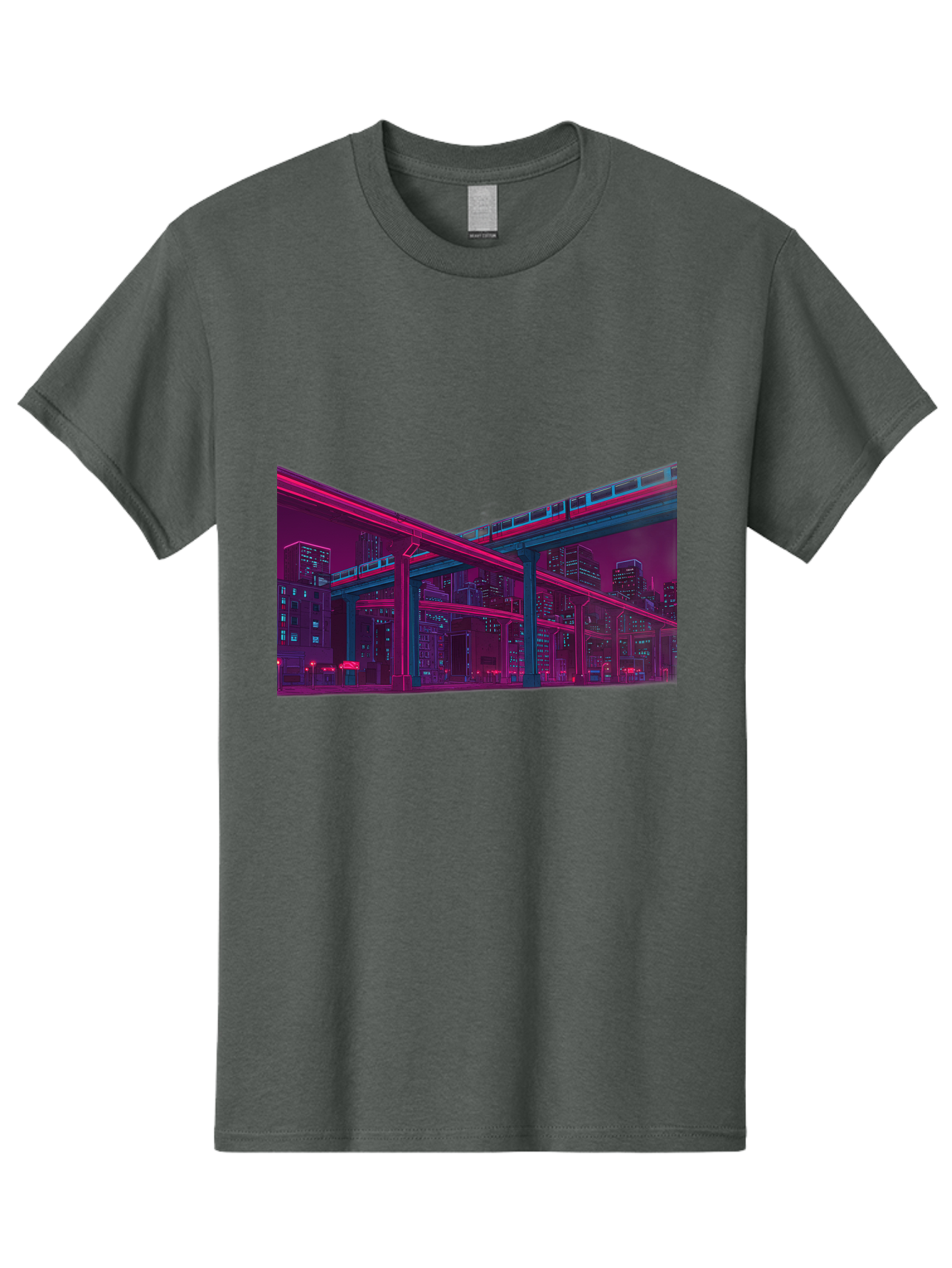 Cityscape Men'S Graphic Tee, 100% Cotton, Comfortable Casual Summer Wear, Machine Washable, Cityscape At Night, Urban Landscape, Neon Lights, City Buildings, Highway, Train, Futuristic Architecture, Modern City Life, City View Baa322