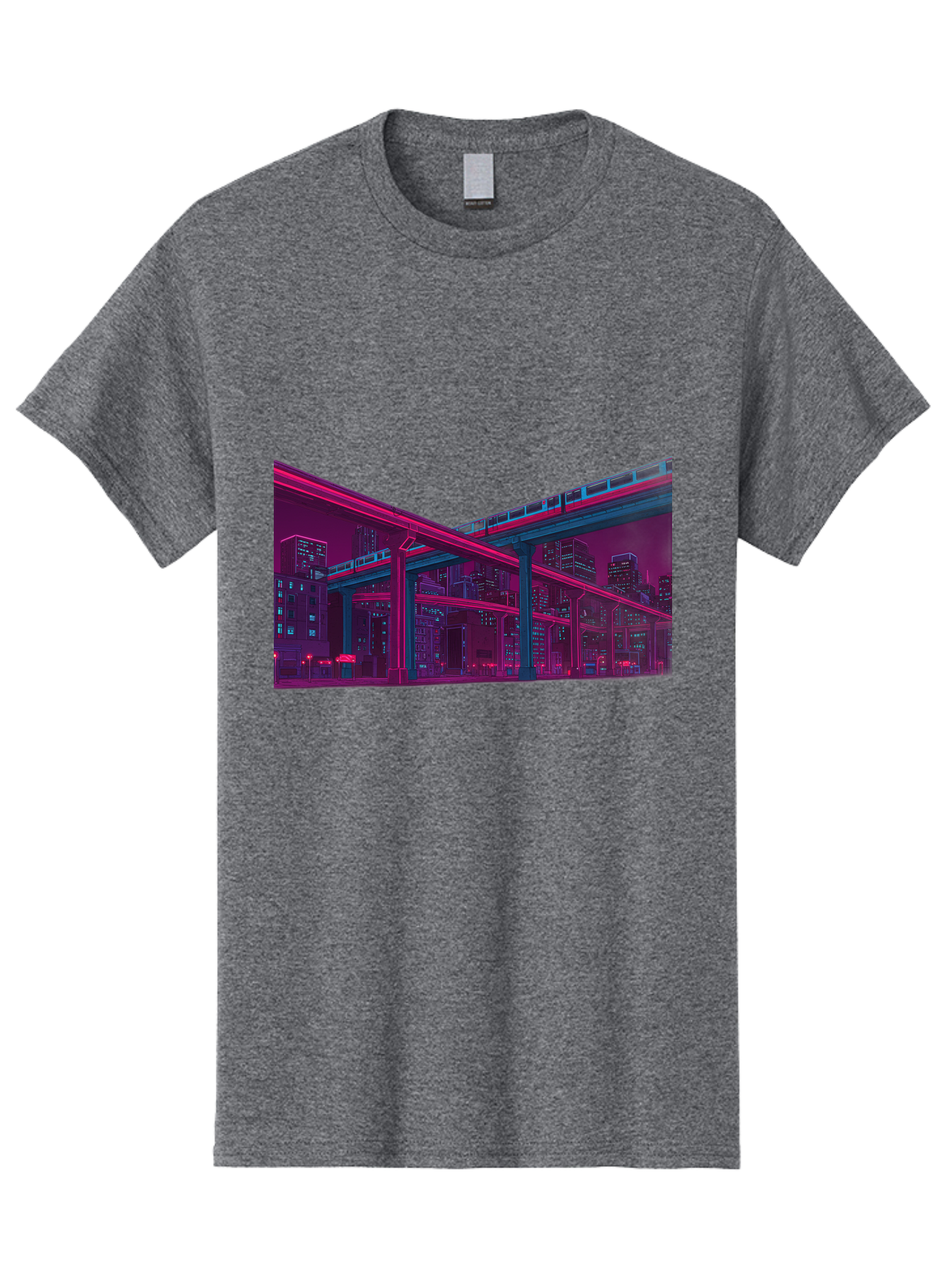 Cityscape Men'S Graphic Tee, 100% Cotton, Comfortable Casual Summer Wear, Machine Washable, Cityscape At Night, Urban Landscape, Neon Lights, City Buildings, Highway, Train, Futuristic Architecture, Modern City Life, City View Baa322