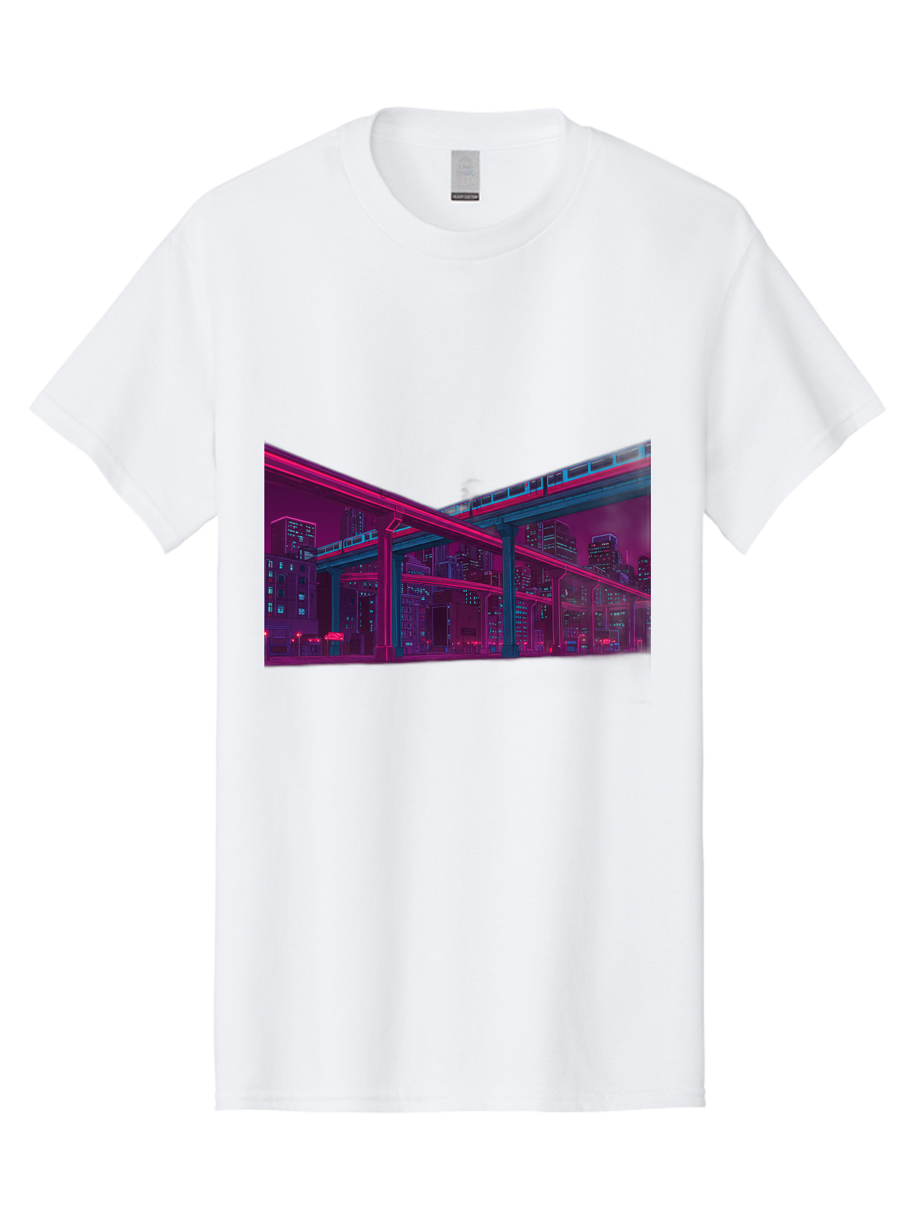 Cityscape Men'S Graphic Tee, 100% Cotton, Comfortable Casual Summer Wear, Machine Washable, Cityscape At Night, Urban Landscape, Neon Lights, City Buildings, Highway, Train, Futuristic Architecture, Modern City Life, City View Baa322