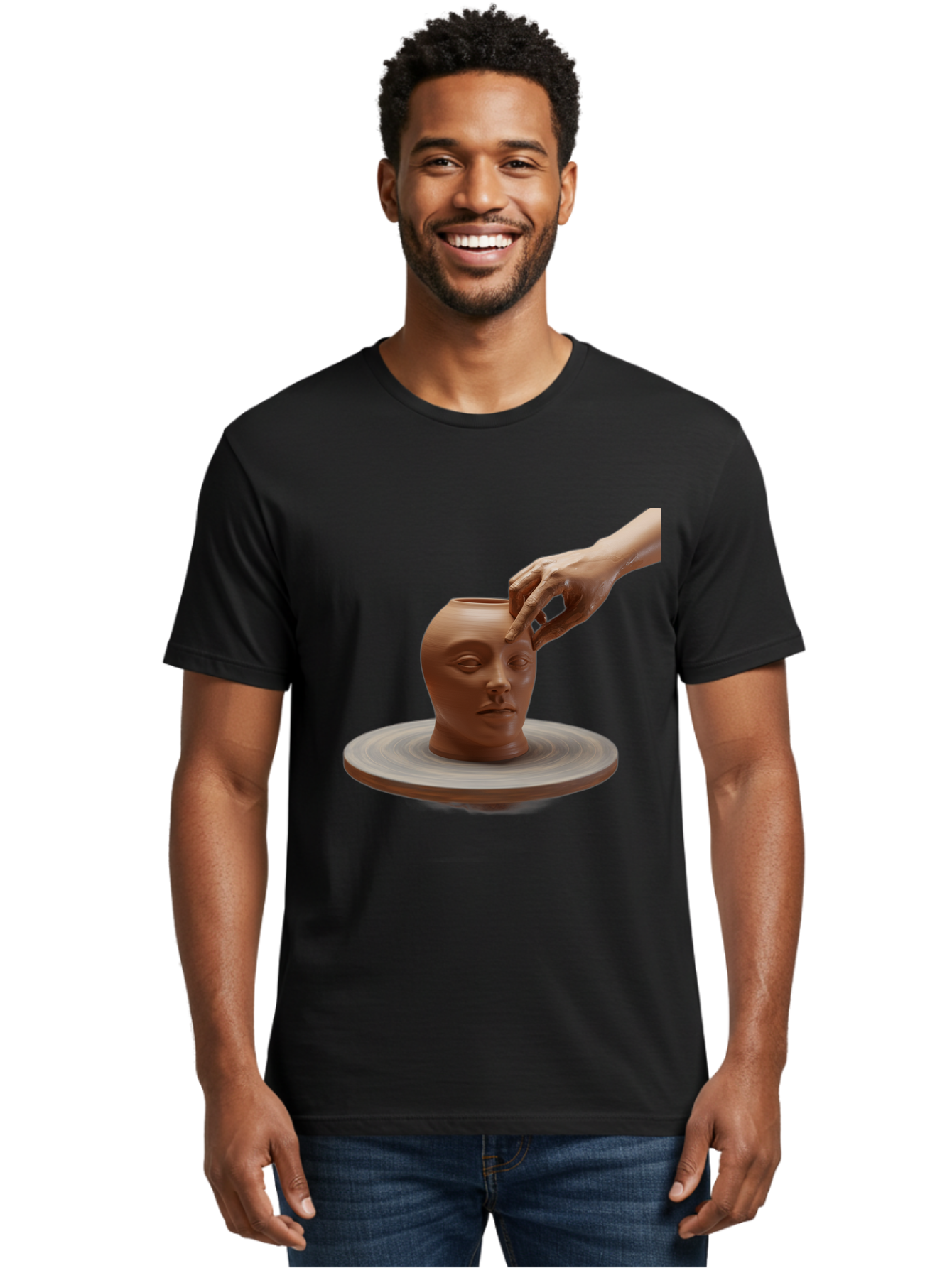 Clay-Head-Vessel Men'S Graphic Tee, 100% Cotton, Comfortable Casual Summer Wear, Machine Washable, Clay Head Vase, Pottery Wheel, Creative Process, Handmade, Artisanal Craft, Shaping Clay, Artistic Expression, Creative Art Baa323