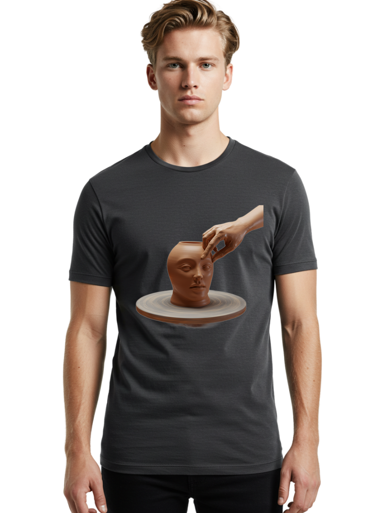Clay-Head-Vessel Men'S Graphic Tee, 100% Cotton, Comfortable Casual Summer Wear, Machine Washable, Clay Head Vase, Pottery Wheel, Creative Process, Handmade, Artisanal Craft, Shaping Clay, Artistic Expression, Creative Art Baa323