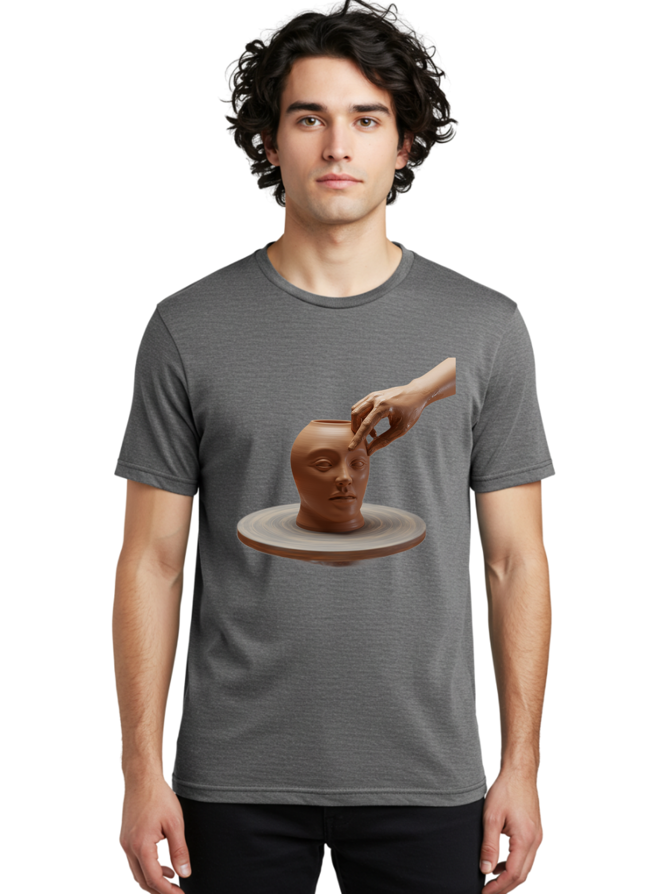 Clay-Head-Vessel Men'S Graphic Tee, 100% Cotton, Comfortable Casual Summer Wear, Machine Washable, Clay Head Vase, Pottery Wheel, Creative Process, Handmade, Artisanal Craft, Shaping Clay, Artistic Expression, Creative Art Baa323