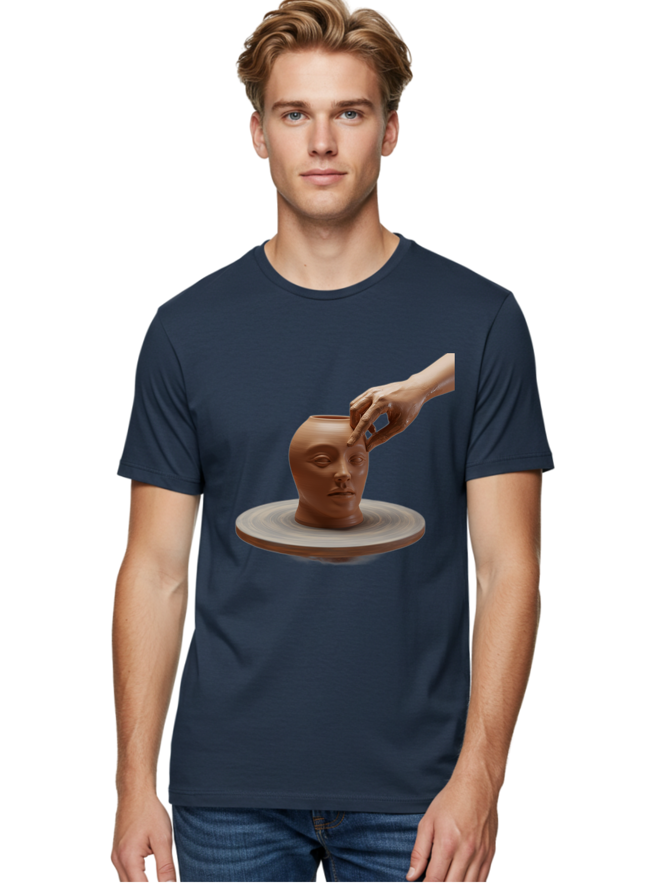 Clay-Head-Vessel Men'S Graphic Tee, 100% Cotton, Comfortable Casual Summer Wear, Machine Washable, Clay Head Vase, Pottery Wheel, Creative Process, Handmade, Artisanal Craft, Shaping Clay, Artistic Expression, Creative Art Baa323