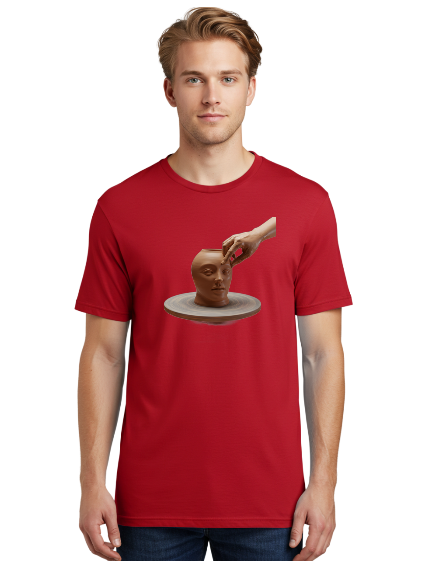 Clay-Head-Vessel Men'S Graphic Tee, 100% Cotton, Comfortable Casual Summer Wear, Machine Washable, Clay Head Vase, Pottery Wheel, Creative Process, Handmade, Artisanal Craft, Shaping Clay, Artistic Expression, Creative Art Baa323