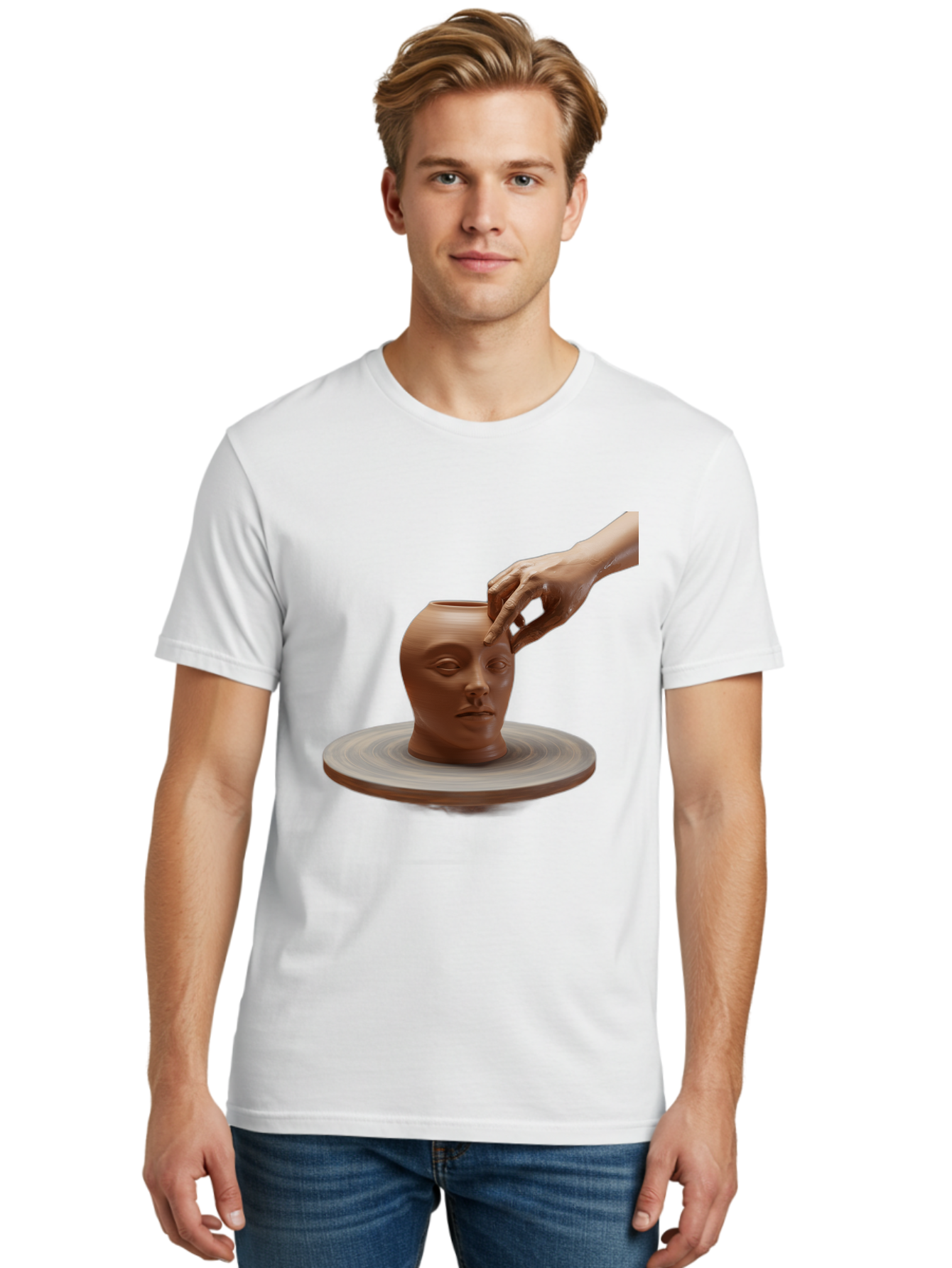 Clay-Head-Vessel Men'S Graphic Tee, 100% Cotton, Comfortable Casual Summer Wear, Machine Washable, Clay Head Vase, Pottery Wheel, Creative Process, Handmade, Artisanal Craft, Shaping Clay, Artistic Expression, Creative Art Baa323