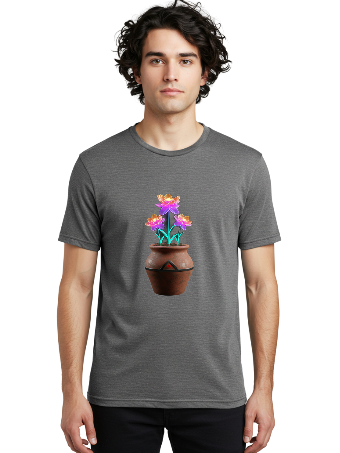 Clay-Pot-Flowers Men'S Graphic Tee, 100% Cotton, Comfortable Casual Summer Wear, Machine Washable, Colorful Flowers, Pink Petals, Orange Center, Clay Pot, Terracotta, Floral Arrangement, Vibrant Colors, Decorative Pot, Flower Bouquet Baa324
