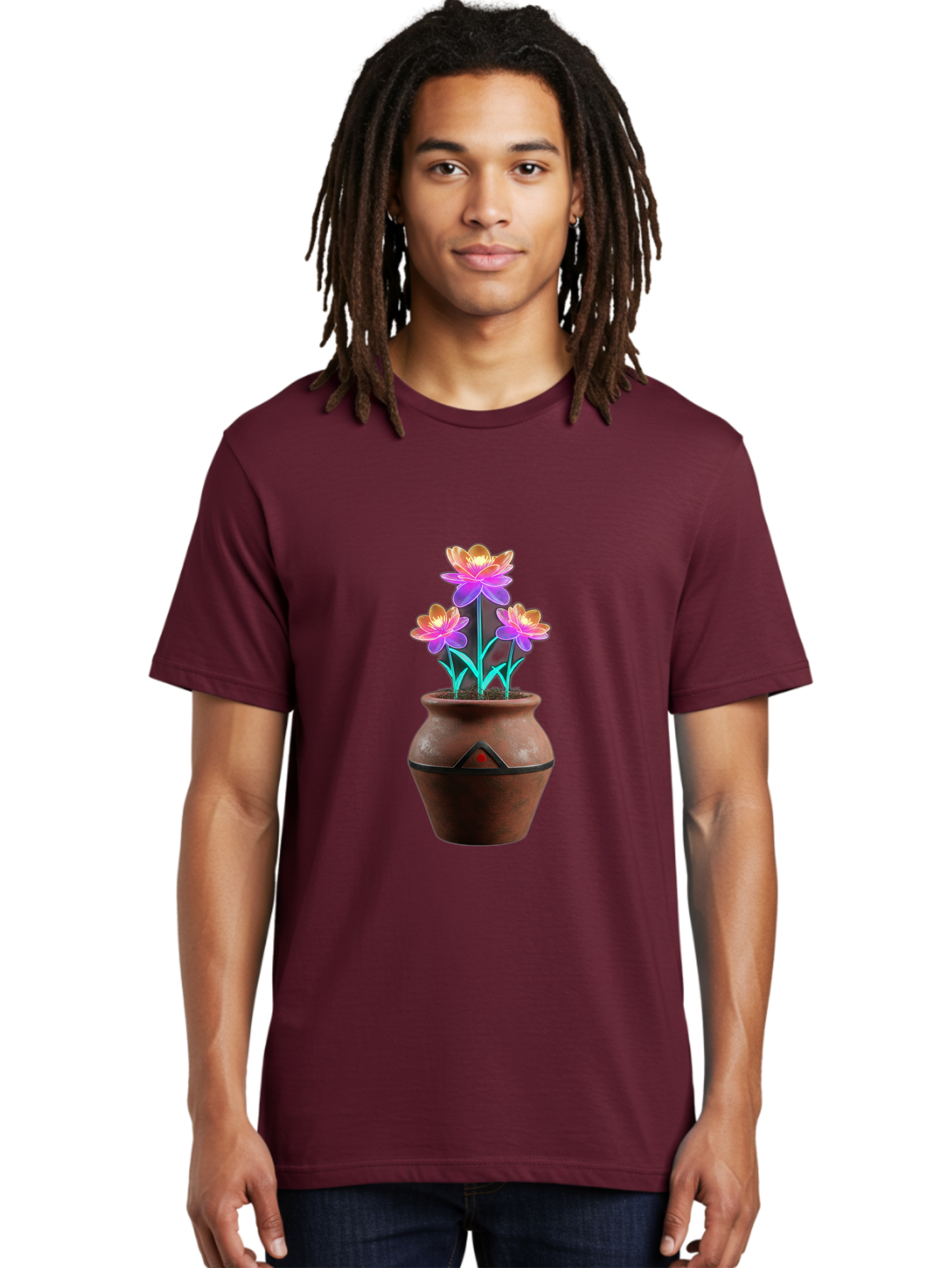 Clay-Pot-Flowers Men'S Graphic Tee, 100% Cotton, Comfortable Casual Summer Wear, Machine Washable, Colorful Flowers, Pink Petals, Orange Center, Clay Pot, Terracotta, Floral Arrangement, Vibrant Colors, Decorative Pot, Flower Bouquet Baa324