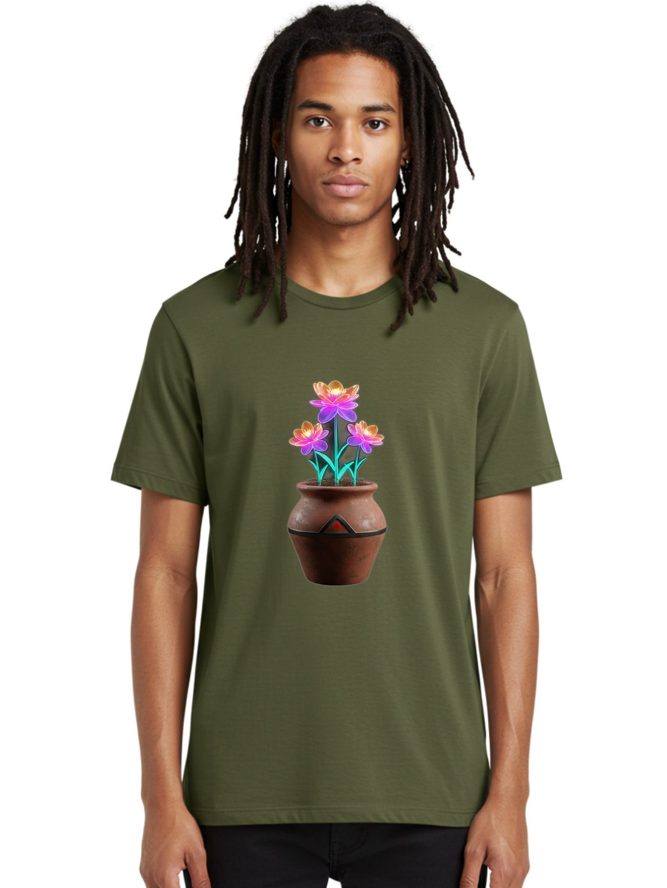 Clay-Pot-Flowers Men'S Graphic Tee, 100% Cotton, Comfortable Casual Summer Wear, Machine Washable, Colorful Flowers, Pink Petals, Orange Center, Clay Pot, Terracotta, Floral Arrangement, Vibrant Colors, Decorative Pot, Flower Bouquet Baa324