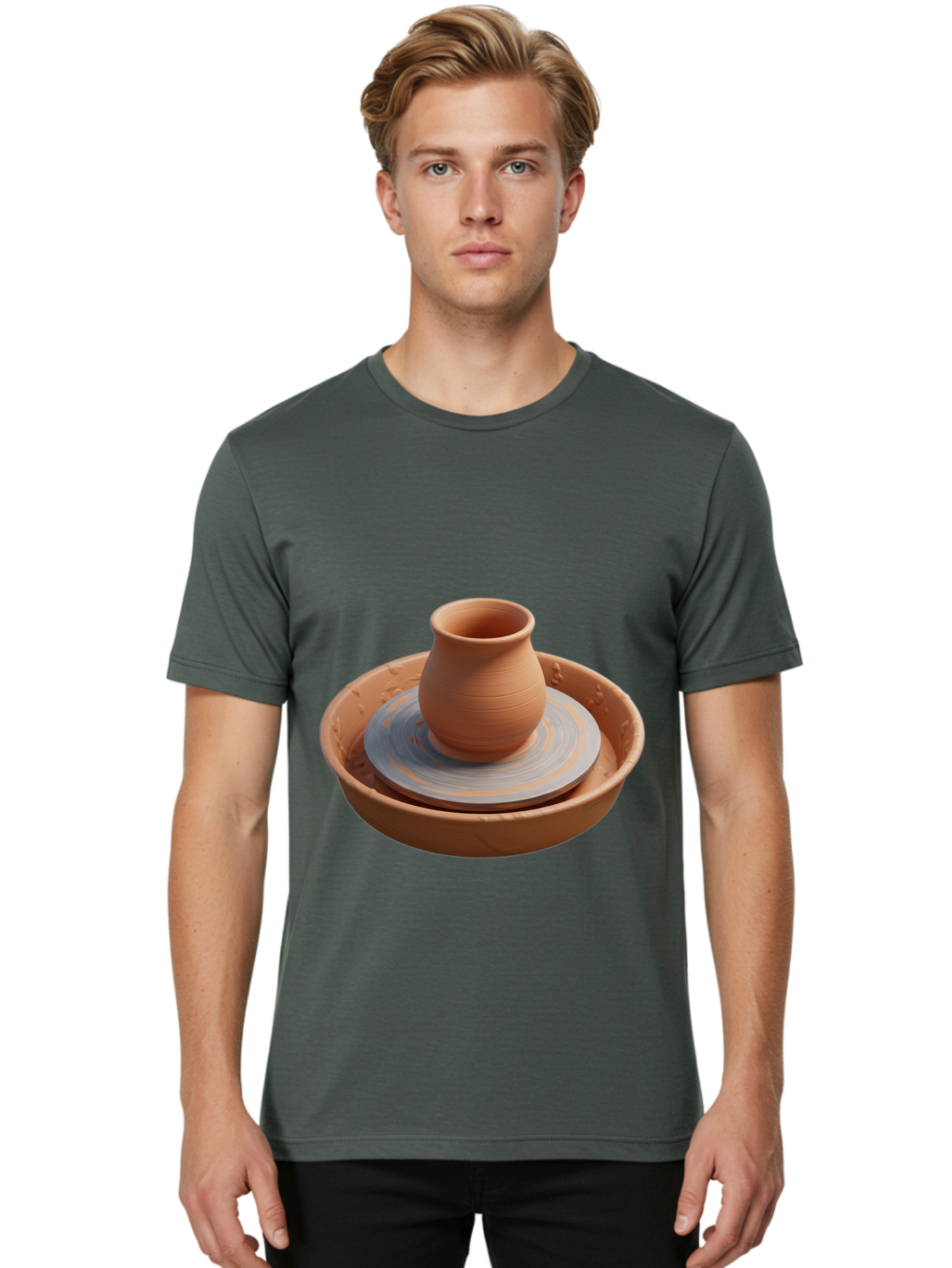 Clay-Pot-On-Pottery-Wheel Men'S Graphic Tee, 100% Cotton, Comfortable Casual Summer Wear, Machine Washable, Pottery Wheel, Clay Pot, Ceramics, Pottery Making, Handmade Crafts, Artisanal Pottery, Terracotta, Pottery Wheel Spinning Baa325