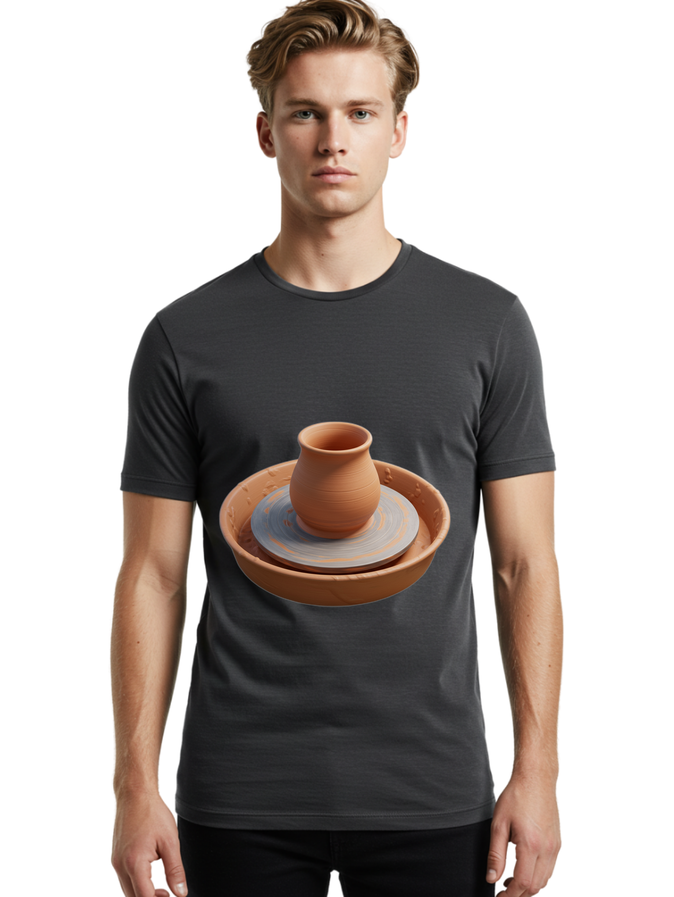 Clay-Pot-On-Pottery-Wheel Men'S Graphic Tee, 100% Cotton, Comfortable Casual Summer Wear, Machine Washable, Pottery Wheel, Clay Pot, Ceramics, Pottery Making, Handmade Crafts, Artisanal Pottery, Terracotta, Pottery Wheel Spinning Baa325