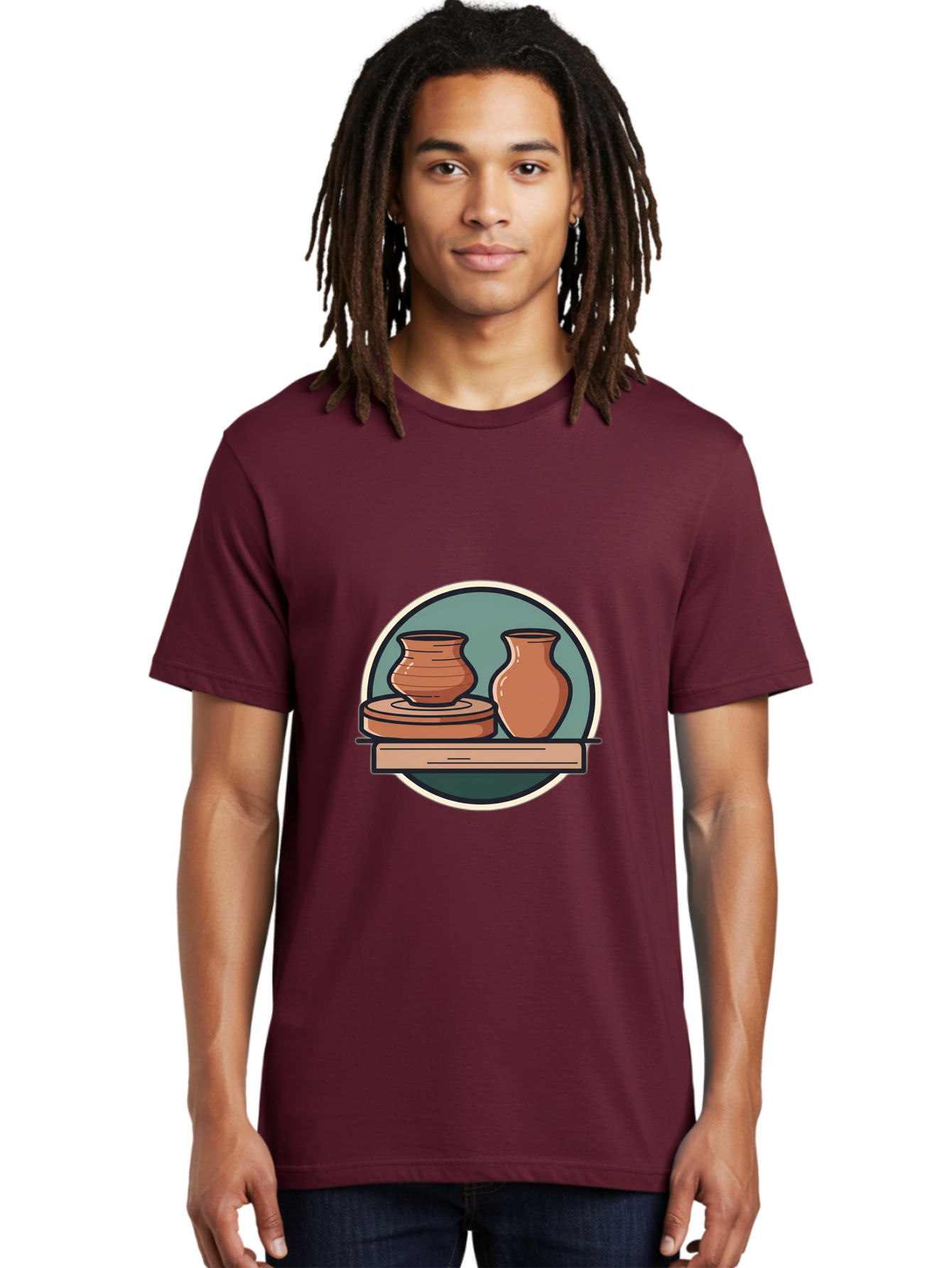 Clay-Pots-On-A-Shelf Men'S Graphic Tee, 100% Cotton, Comfortable Casual Summer Wear, Machine Washable, Clay Vases On Wooden Shelf, Pottery Art, Ceramic Craftsmanship, Traditional Pottery, Handmade Ceramics, Earthy Tones, Artisanal Decor Baa327