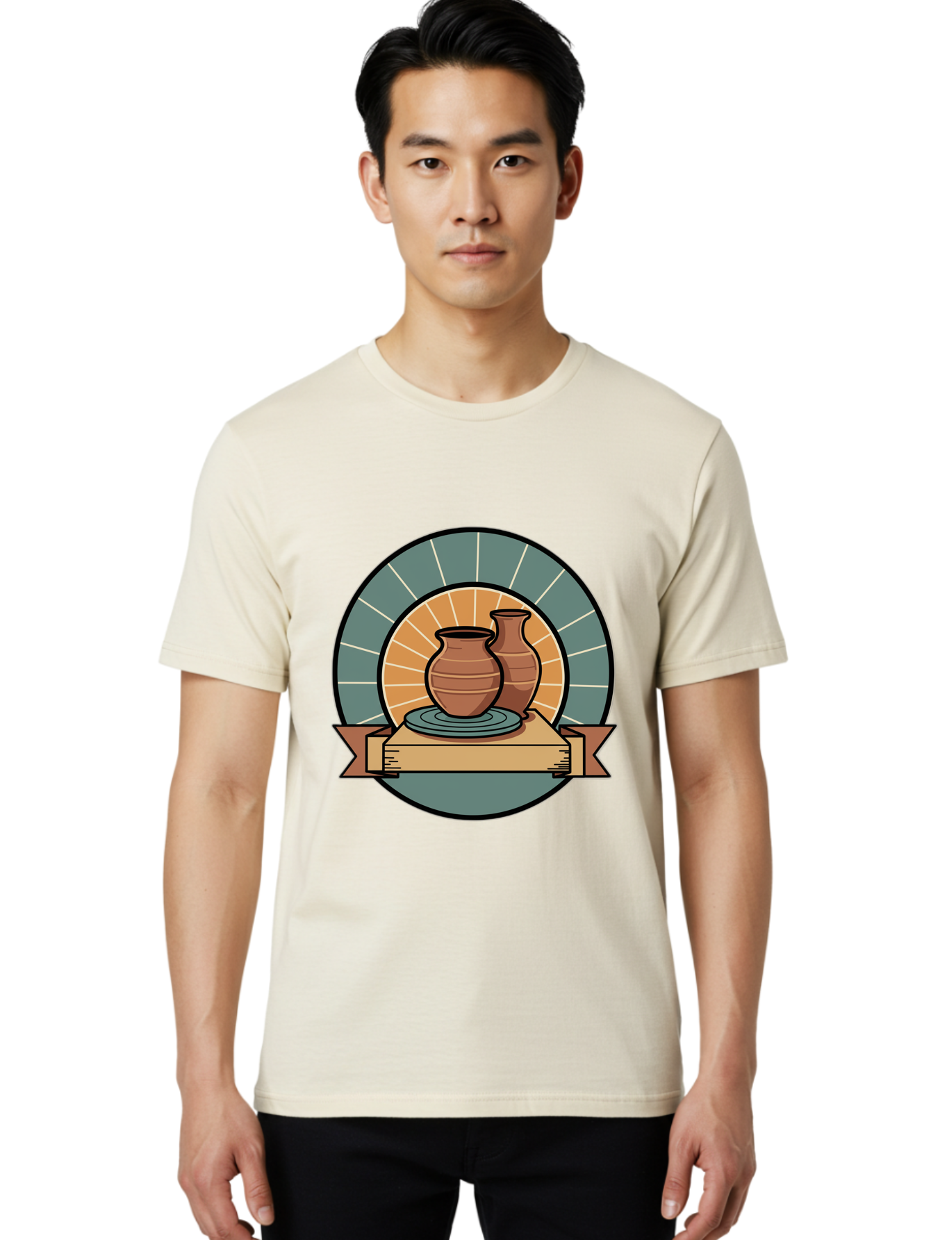Clay-Pots-On-Pottery-Wheel Men'S Graphic Tee, 100% Cotton, Comfortable Casual Summer Wear, Machine Washable, Pottery Wheel, Clay Vases, Ceramics, Handmade Pottery, Artisanal Crafts, Pottery Art, Potter'S Wheel, Clay Pots, Decorative Vases, Baa328