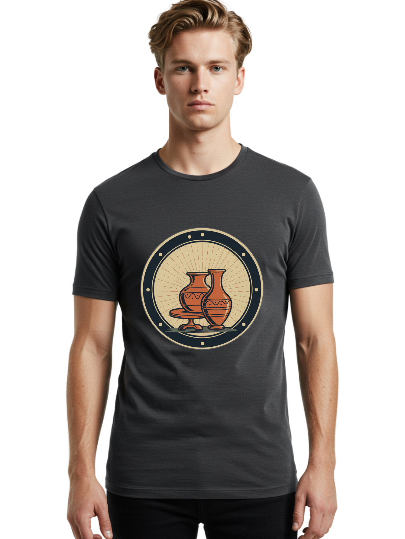 Clay-Pots Men'S Graphic Tee, 100% Cotton, Comfortable Casual Summer Wear, Machine Washable, Clay Pots, Ancient Pottery, Vintage Ceramics, Decorative Vases, Earthy Tones, Traditional Craftsmanship, Cultural Heritage, Artistic Expression, Baa329