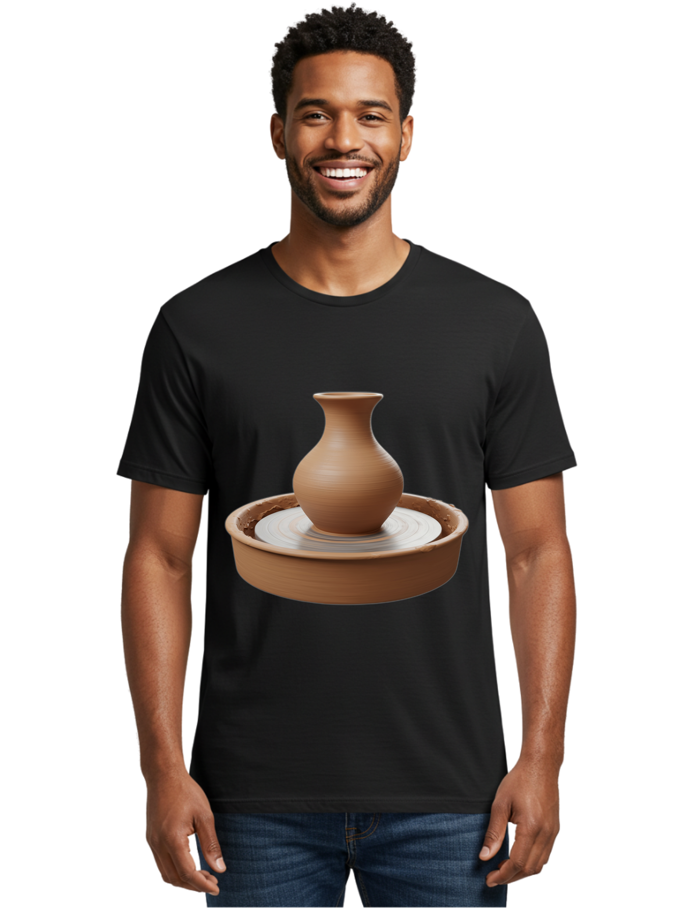 Clay-Vase-On-Pottery-Wheel Men'S Graphic Tee, 100% Cotton, Comfortable Casual Summer Wear, Machine Washable, Pottery Wheel, Clay Vase, Handmade Ceramics, Terra Cotta, Crafting, Artisanal Pottery, Wheel-Thrown Pottery, Ceramic Art, Baa330