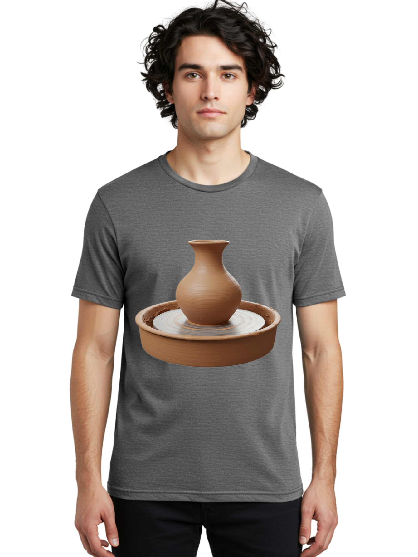Clay-Vase-On-Pottery-Wheel Men'S Graphic Tee, 100% Cotton, Comfortable Casual Summer Wear, Machine Washable, Pottery Wheel, Clay Vase, Handmade Ceramics, Terra Cotta, Crafting, Artisanal Pottery, Wheel-Thrown Pottery, Ceramic Art, Baa330