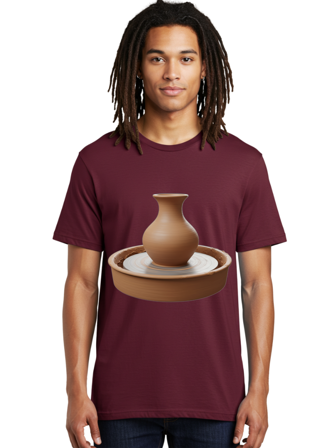 Clay-Vase-On-Pottery-Wheel Men'S Graphic Tee, 100% Cotton, Comfortable Casual Summer Wear, Machine Washable, Pottery Wheel, Clay Vase, Handmade Ceramics, Terra Cotta, Crafting, Artisanal Pottery, Wheel-Thrown Pottery, Ceramic Art, Baa330