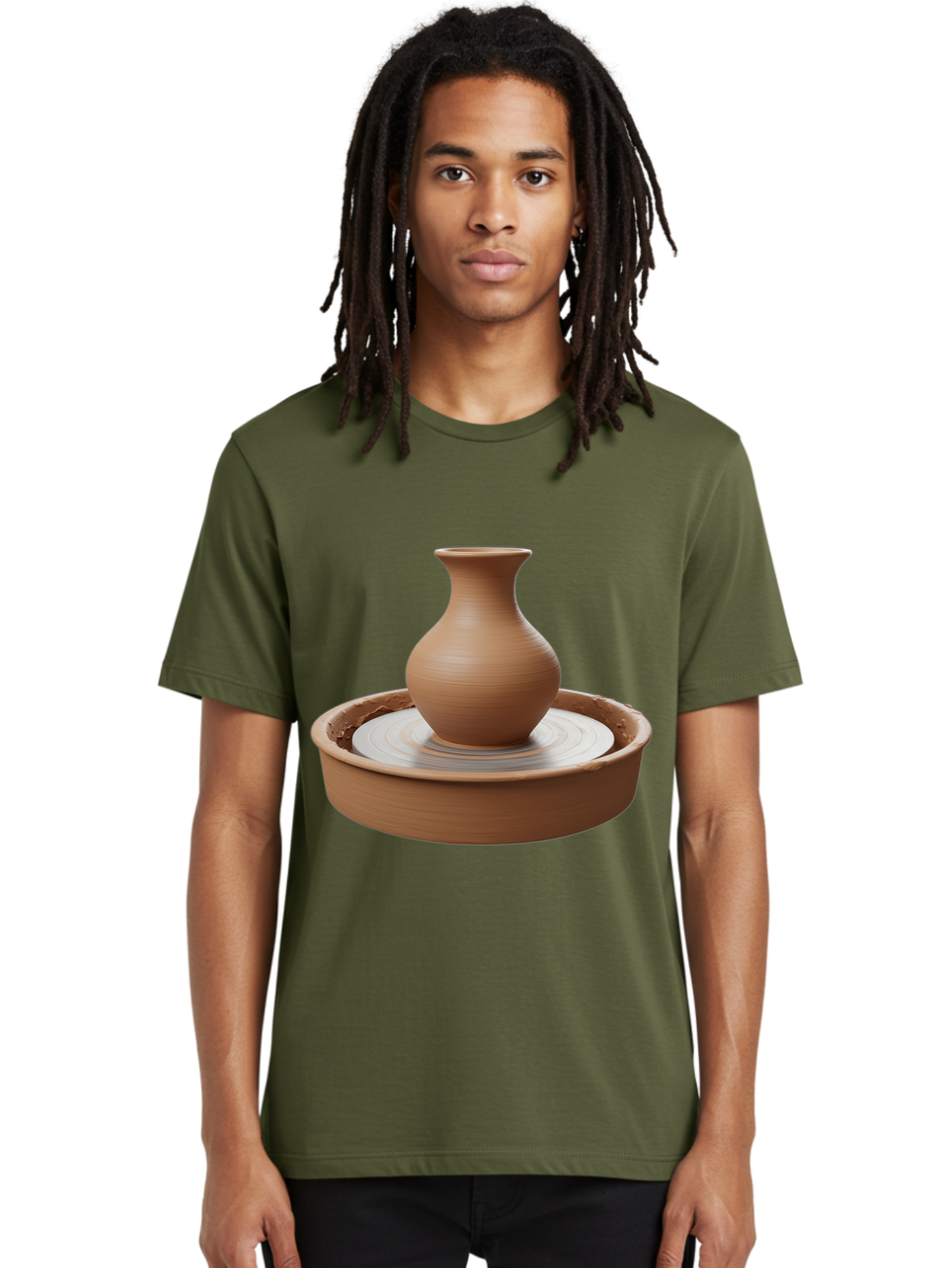 Clay-Vase-On-Pottery-Wheel Men'S Graphic Tee, 100% Cotton, Comfortable Casual Summer Wear, Machine Washable, Pottery Wheel, Clay Vase, Handmade Ceramics, Terra Cotta, Crafting, Artisanal Pottery, Wheel-Thrown Pottery, Ceramic Art, Baa330
