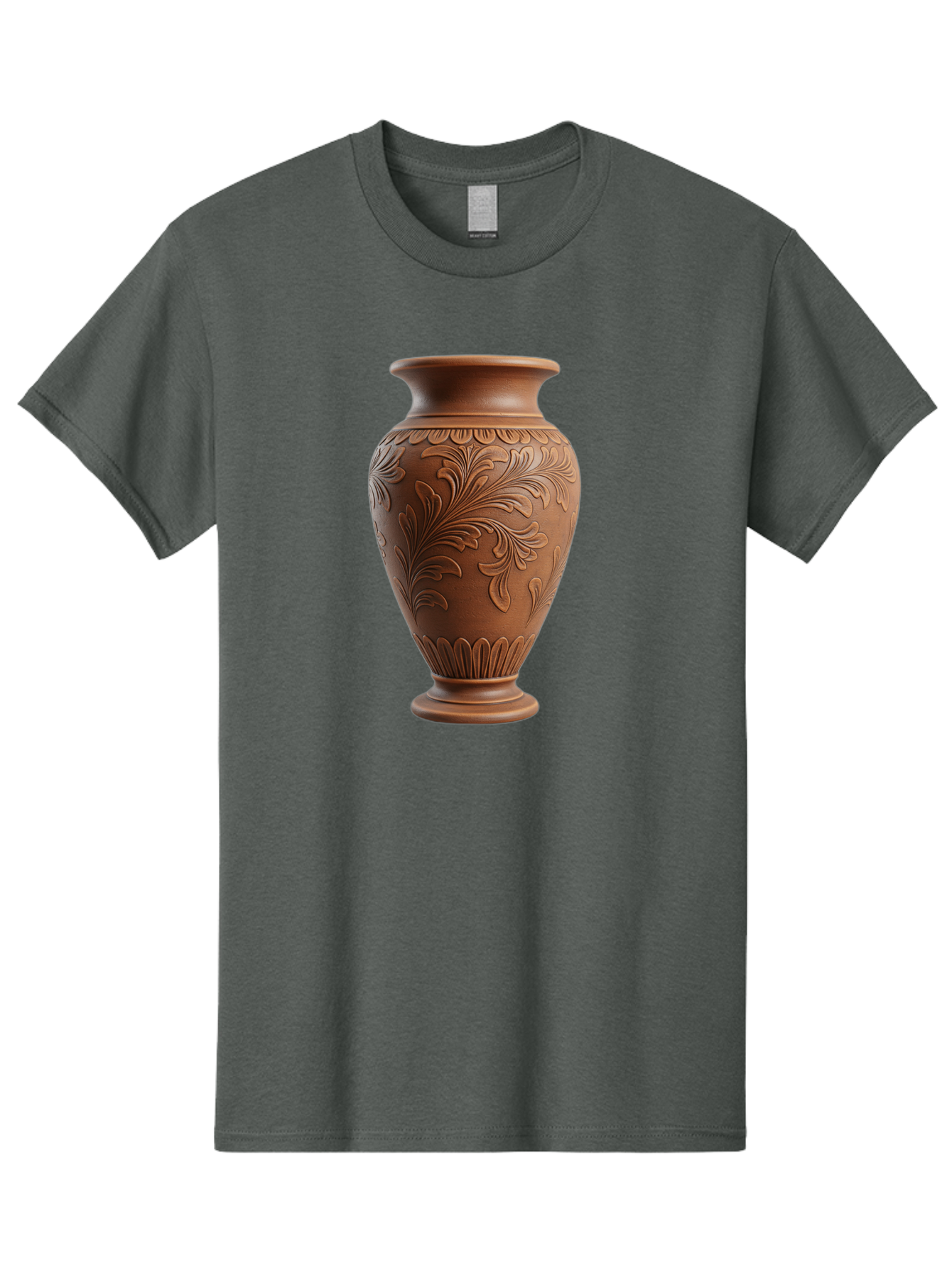 Clay-Vase-With-Floral-Pattern Men'S Graphic Tee, 100% Cotton, Comfortable Casual Summer Wear, Machine Washable, Terracotta Vase, Clay Pottery, Ornate Design, Floral Pattern, Traditional Craftsmanship, Earthy Tones, Vintage Decor, Home Decor, Baa331
