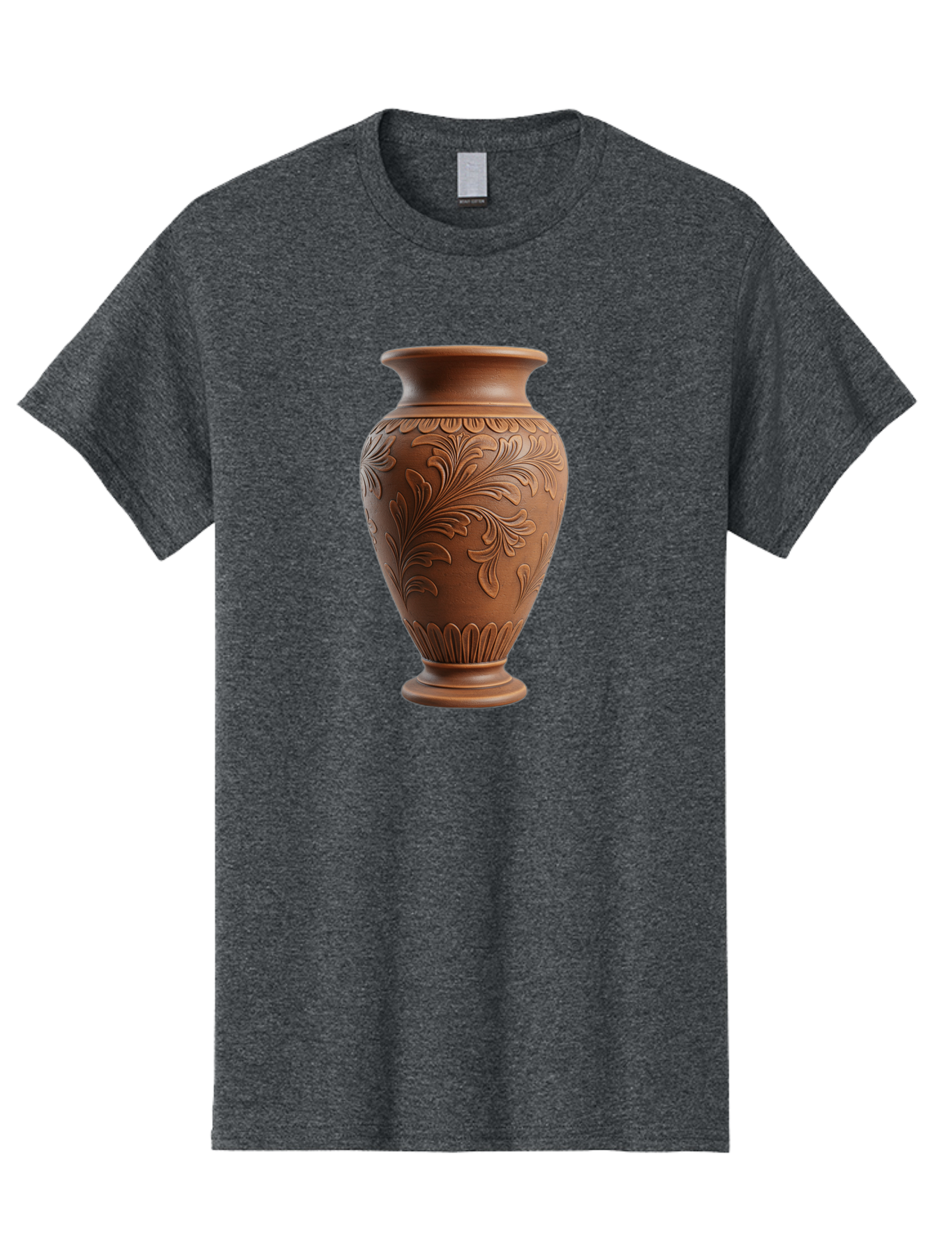 Clay-Vase-With-Floral-Pattern Men'S Graphic Tee, 100% Cotton, Comfortable Casual Summer Wear, Machine Washable, Terracotta Vase, Clay Pottery, Ornate Design, Floral Pattern, Traditional Craftsmanship, Earthy Tones, Vintage Decor, Home Decor, Baa331
