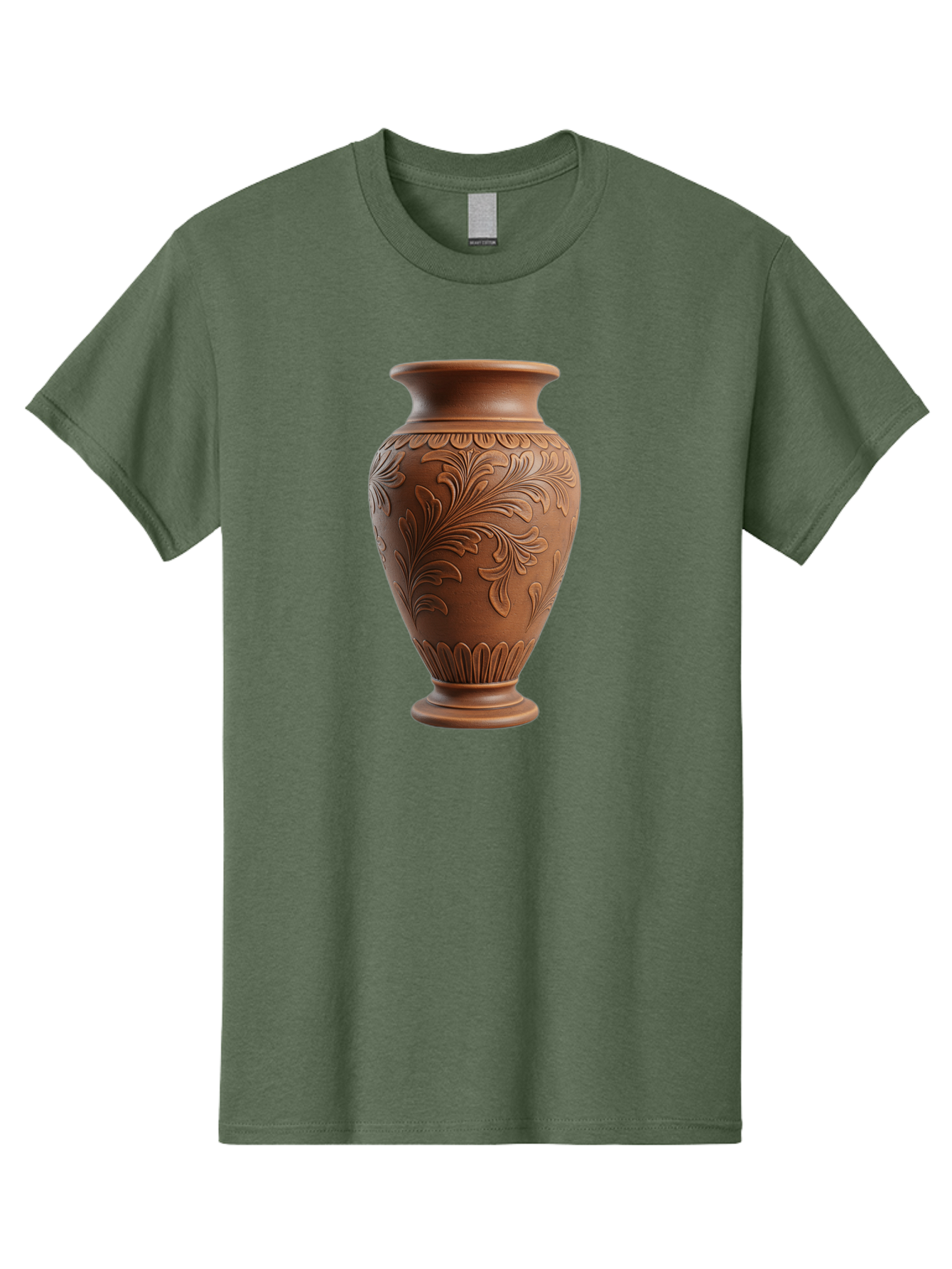 Clay-Vase-With-Floral-Pattern Men'S Graphic Tee, 100% Cotton, Comfortable Casual Summer Wear, Machine Washable, Terracotta Vase, Clay Pottery, Ornate Design, Floral Pattern, Traditional Craftsmanship, Earthy Tones, Vintage Decor, Home Decor, Baa331