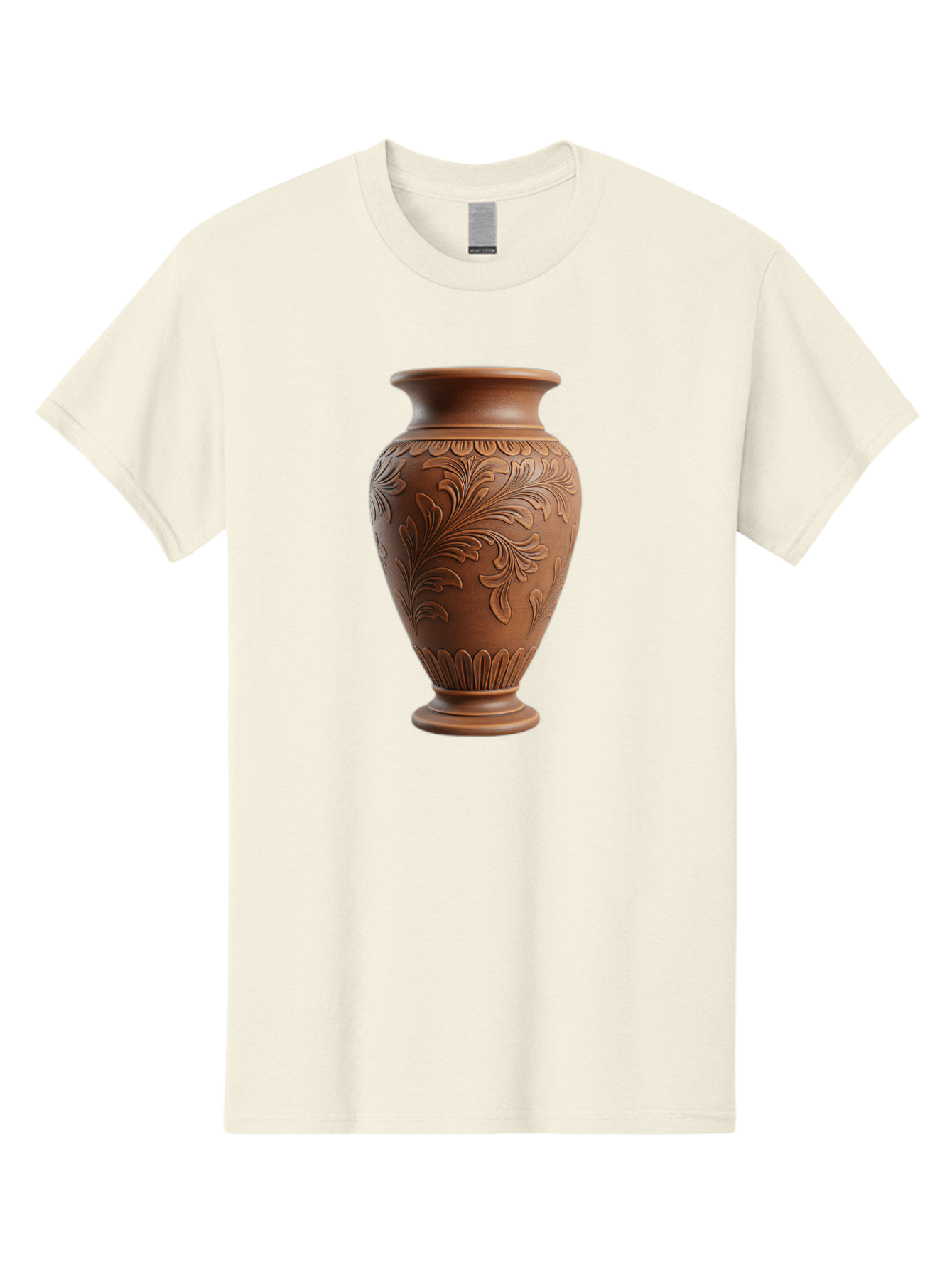 Clay-Vase-With-Floral-Pattern Men'S Graphic Tee, 100% Cotton, Comfortable Casual Summer Wear, Machine Washable, Terracotta Vase, Clay Pottery, Ornate Design, Floral Pattern, Traditional Craftsmanship, Earthy Tones, Vintage Decor, Home Decor, Baa331