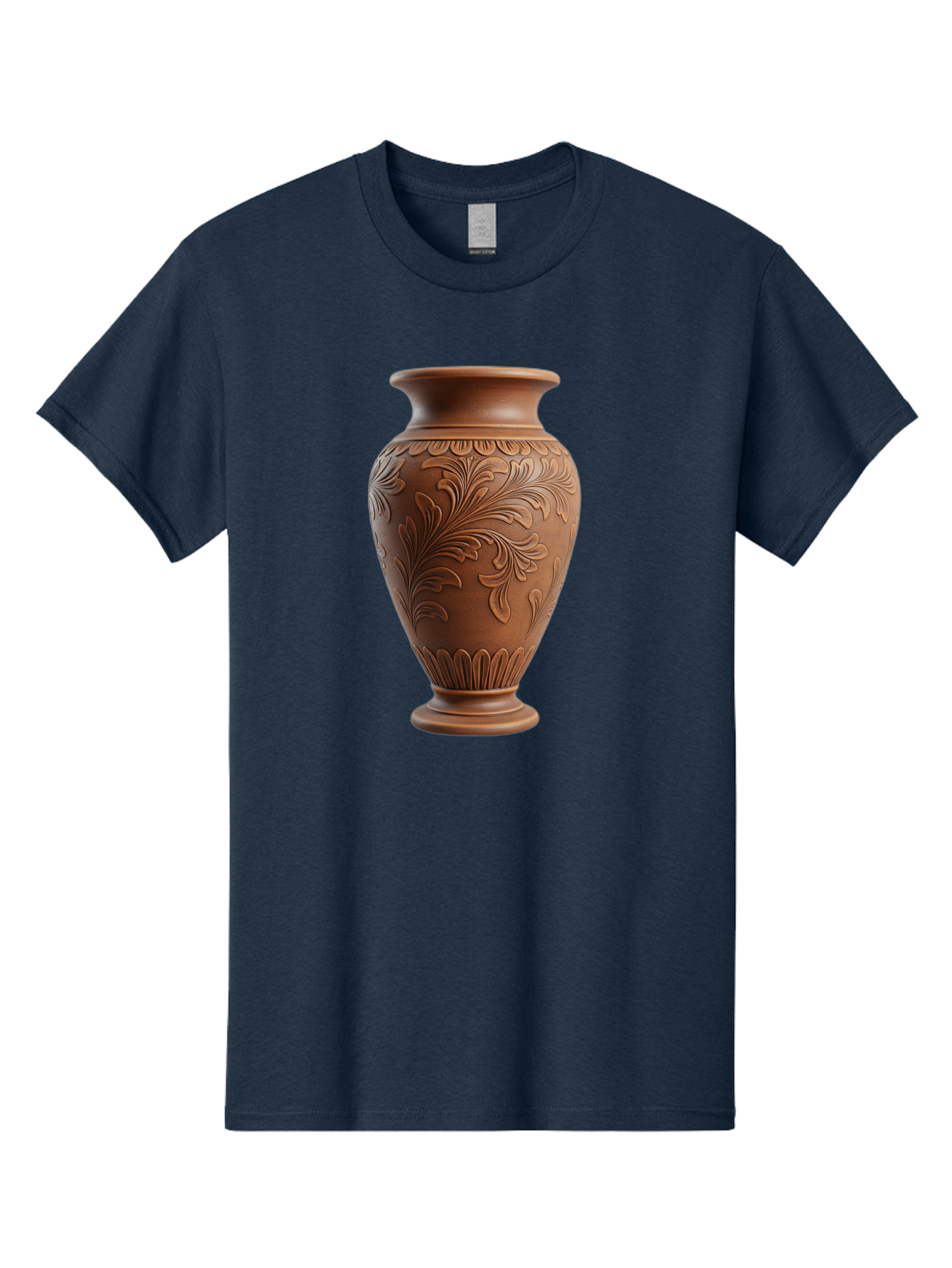 Clay-Vase-With-Floral-Pattern Men'S Graphic Tee, 100% Cotton, Comfortable Casual Summer Wear, Machine Washable, Terracotta Vase, Clay Pottery, Ornate Design, Floral Pattern, Traditional Craftsmanship, Earthy Tones, Vintage Decor, Home Decor, Baa331