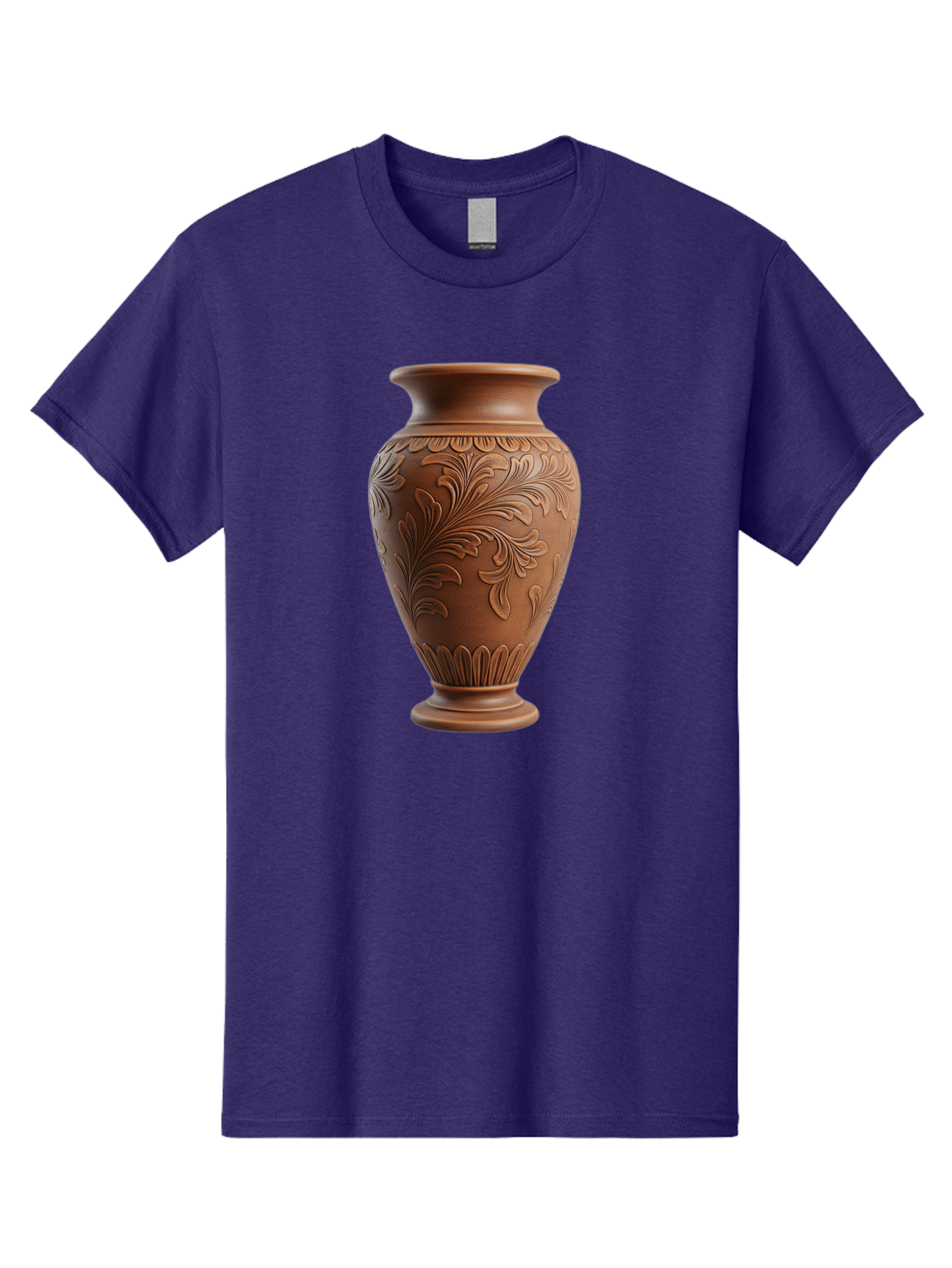 Clay-Vase-With-Floral-Pattern Men'S Graphic Tee, 100% Cotton, Comfortable Casual Summer Wear, Machine Washable, Terracotta Vase, Clay Pottery, Ornate Design, Floral Pattern, Traditional Craftsmanship, Earthy Tones, Vintage Decor, Home Decor, Baa331